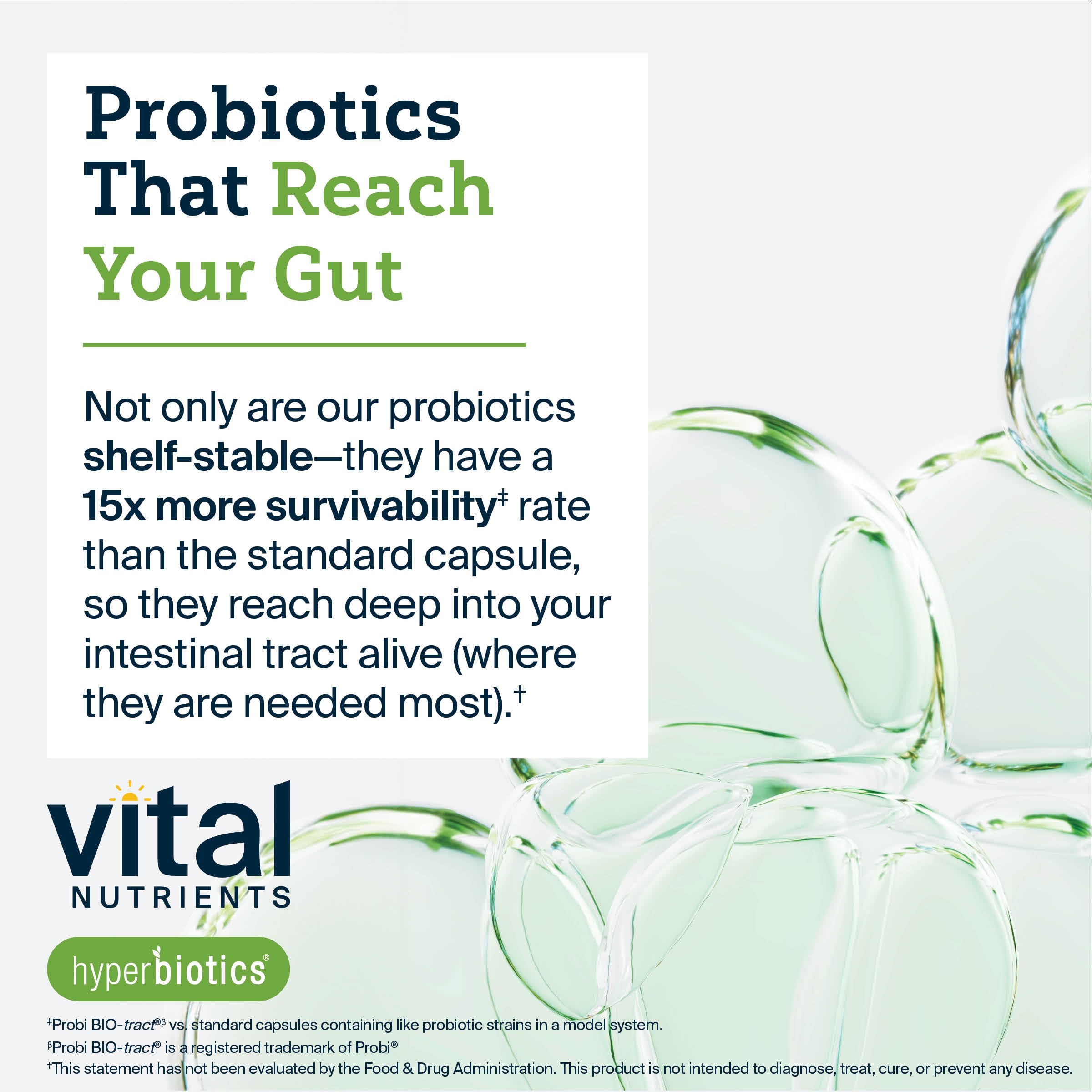 Hyperbiotics Vital Nutrientes Pro-15: tecnología de liberación para mayor viabilidad intestinal.