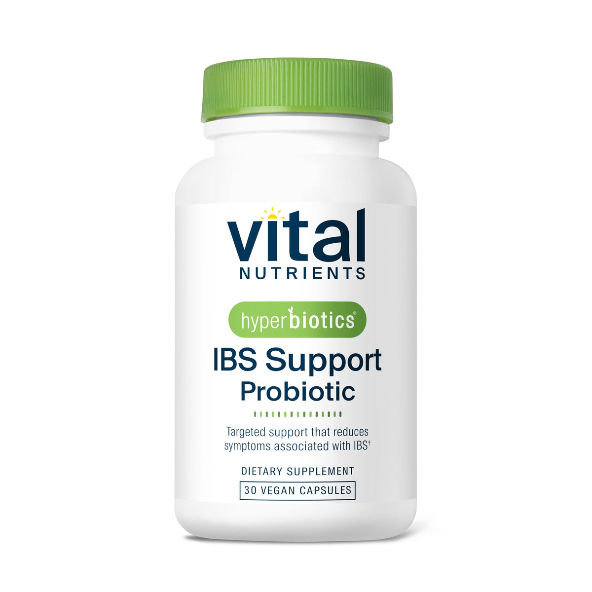 Hyperbiotics Vital Nutrients IBS Probiotic: botella para uso diario.