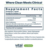 Hyperbiotics Vital Nutrients IBS Probiotic: etiqueta clínica informativa.