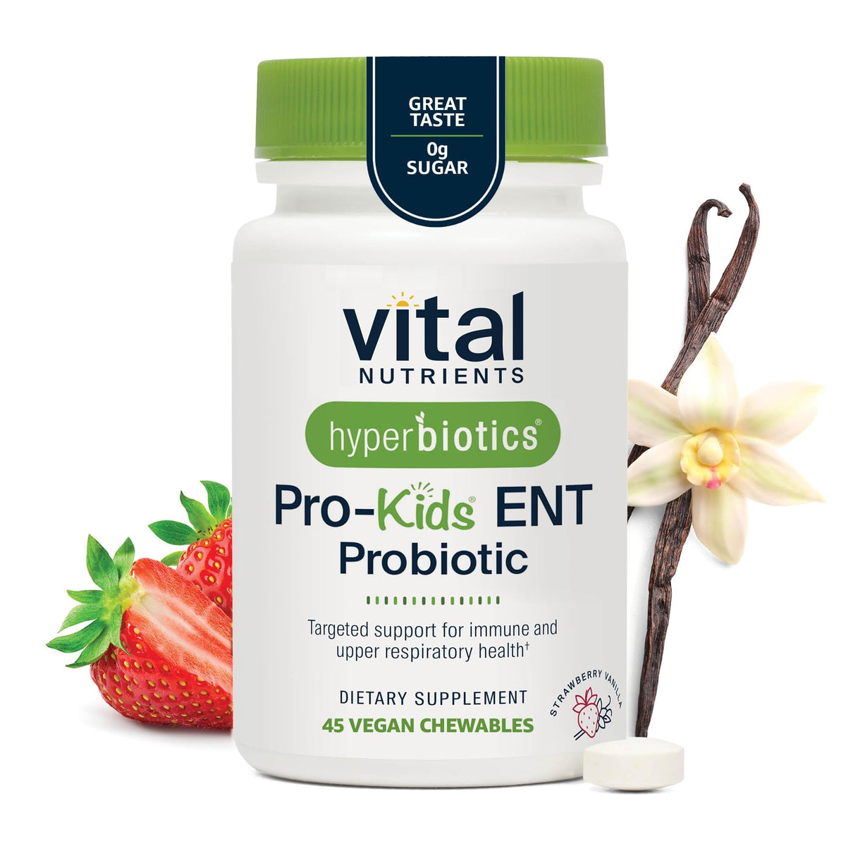 Hyperbiotics Vital Nutrients Pro Kids ENT botella, toma diaria fácil para niños.