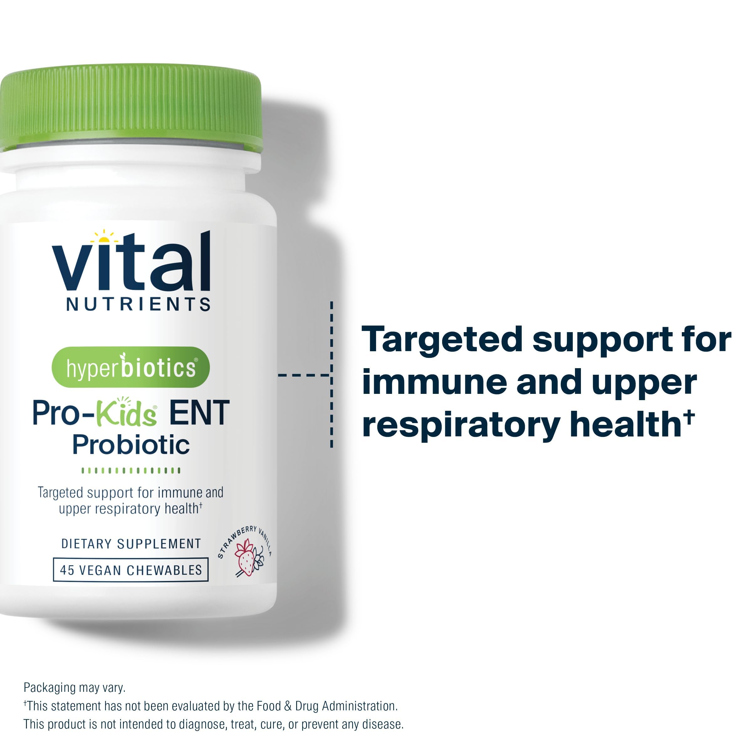 Hyperbiotics Vital Nutrients Pro Kids ENT gráfico de 3 mil millones CFU por dosis.