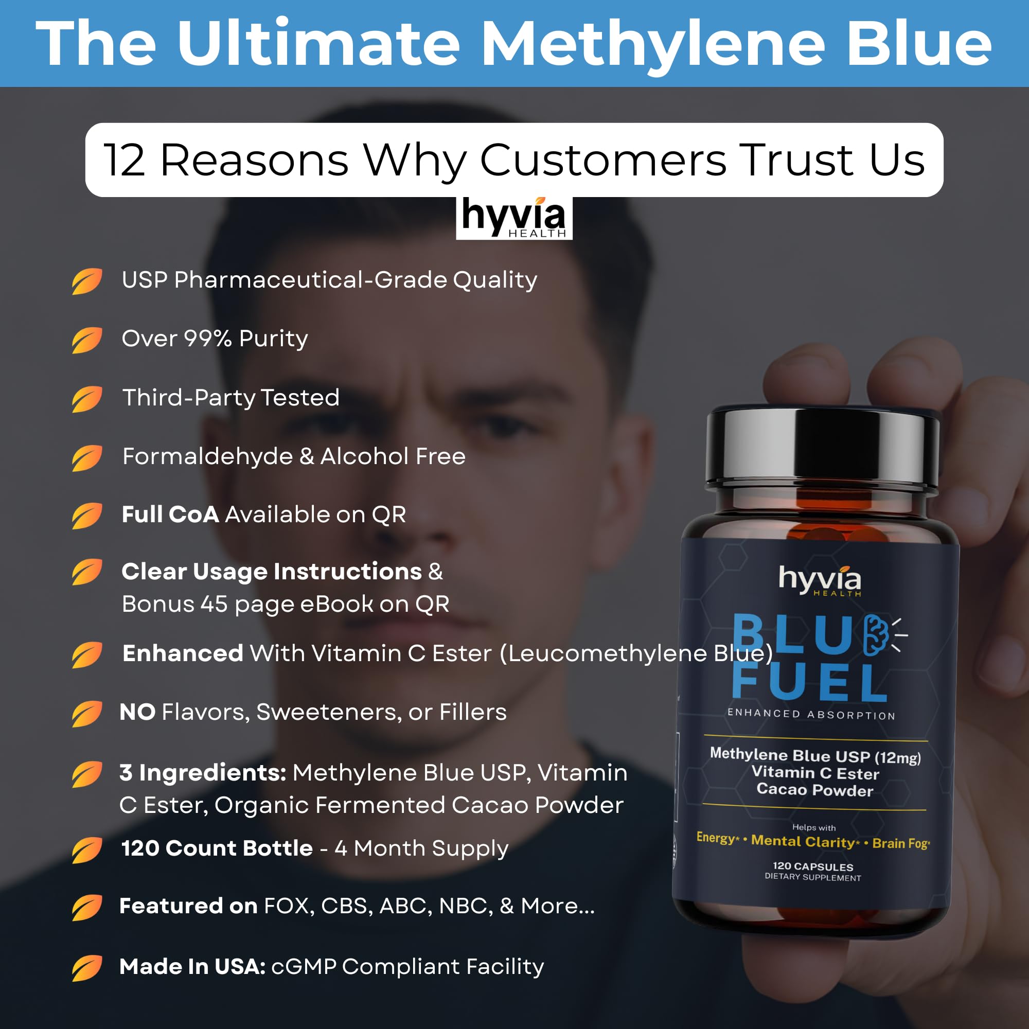 Envase de Hyvia Health Methylene Blue producido en Estados Unidos