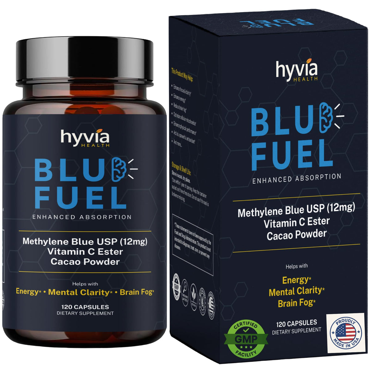 Hyvia Health Methylene Blue caja principal para uso diario y claridad mental