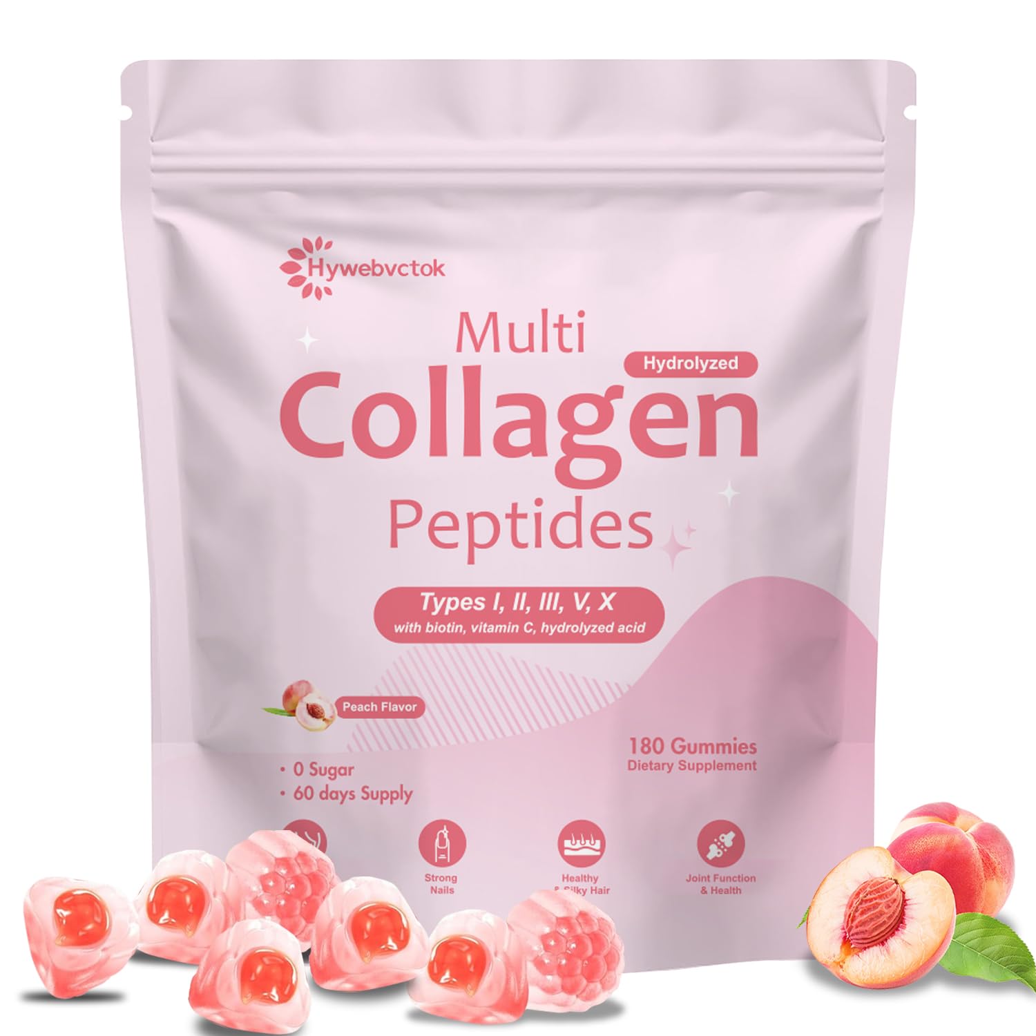 Gominolas Hywebvctok Colageno Marino: envase practico para consumo diario.
