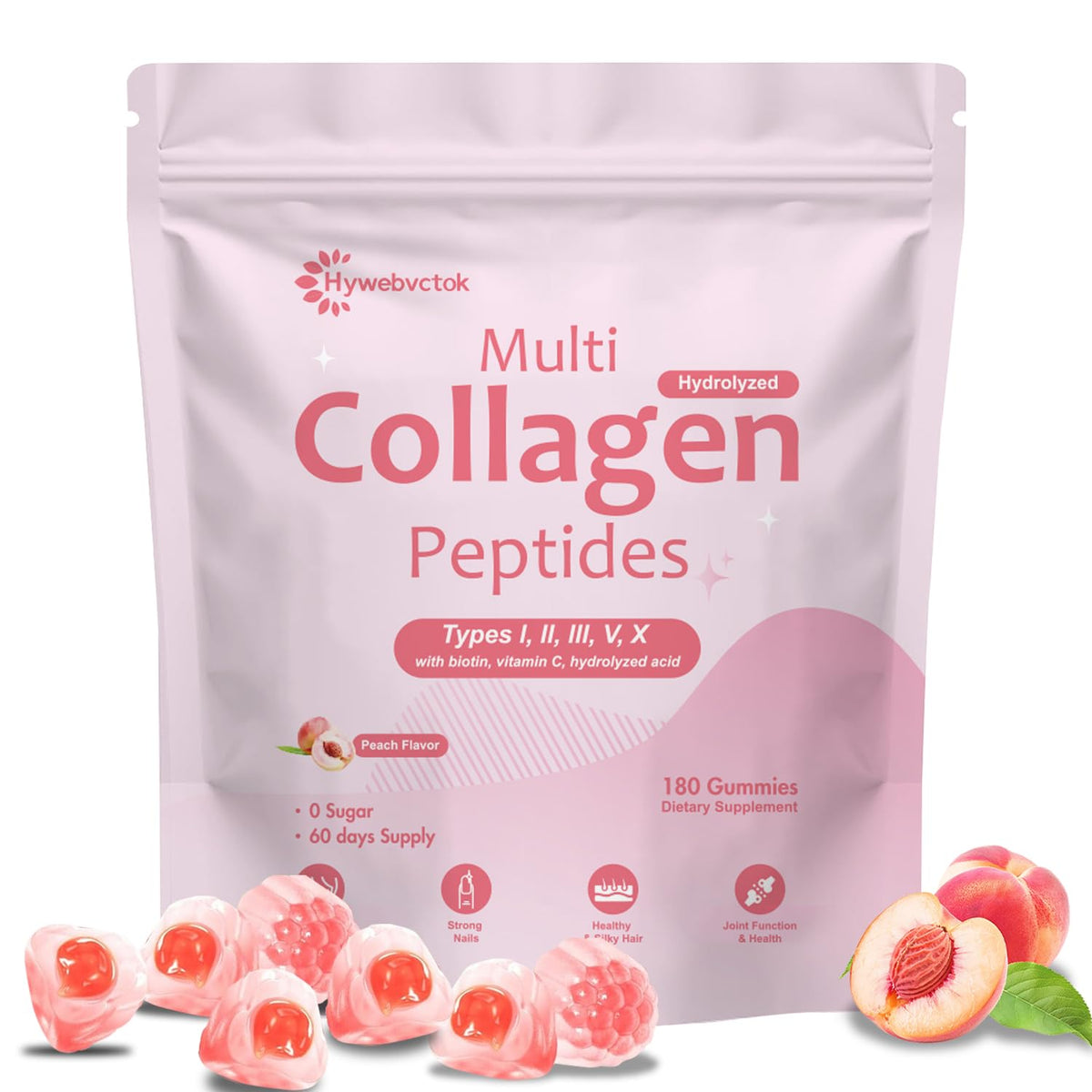 Gominolas Hywebvctok Colageno Marino: envase practico para consumo diario.
