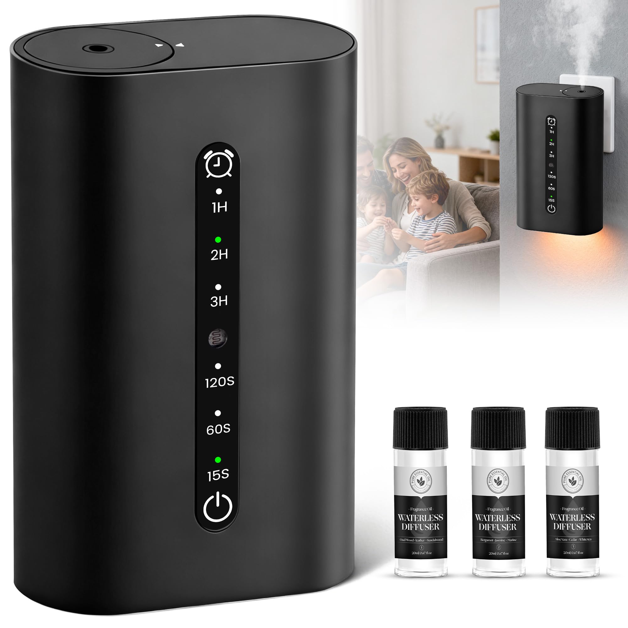 HZQVA difusor de aroma enchufe inteligente en uso, fragancias puras sin agua.