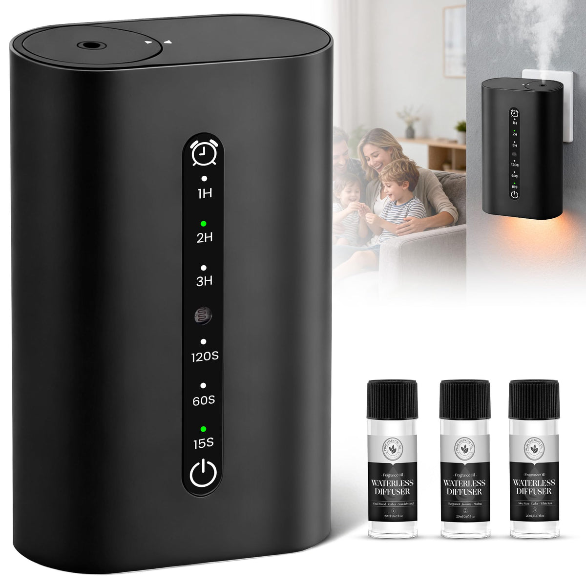 HZQVA difusor de aroma enchufe inteligente en uso, fragancias puras sin agua.