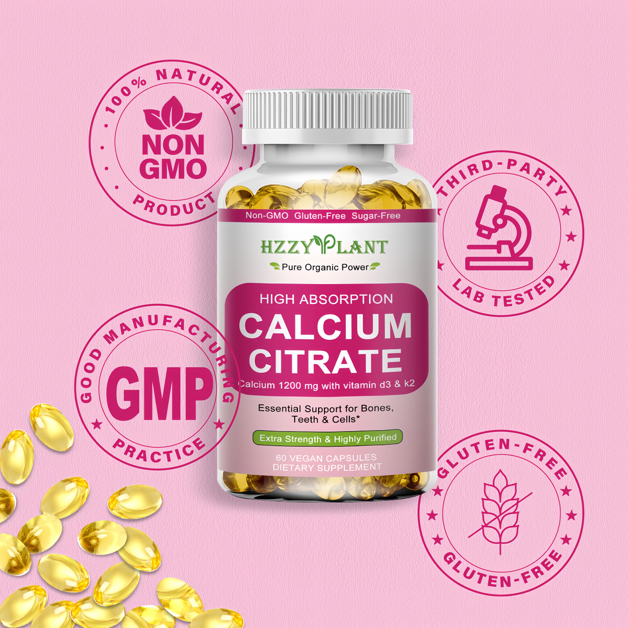 HZZYPLANT calcio citrato sin GMO, opción limpia para diario.