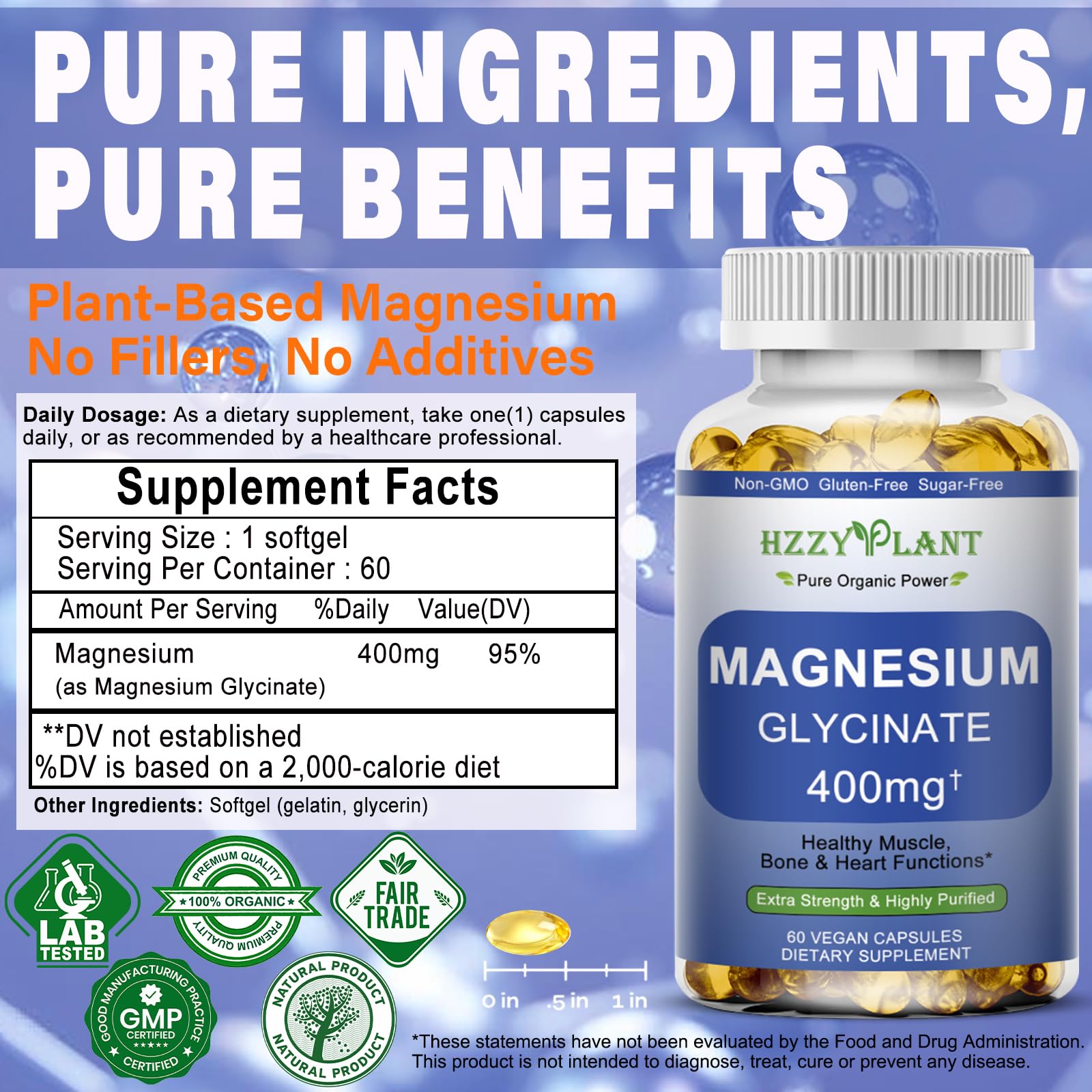 Uso nocturno con magnesio glicinato de HZZYPLANT para huesos y corazón.
