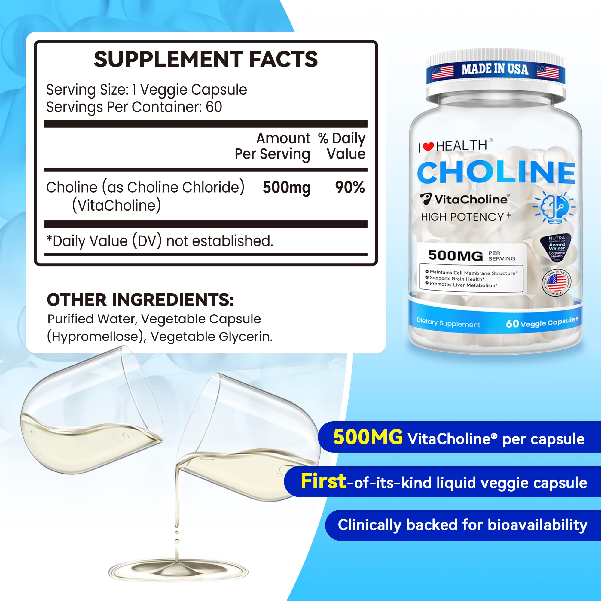I LOVE HEALTH VitaCholine: cápsulas líquidas de absorción superior para uso diario.