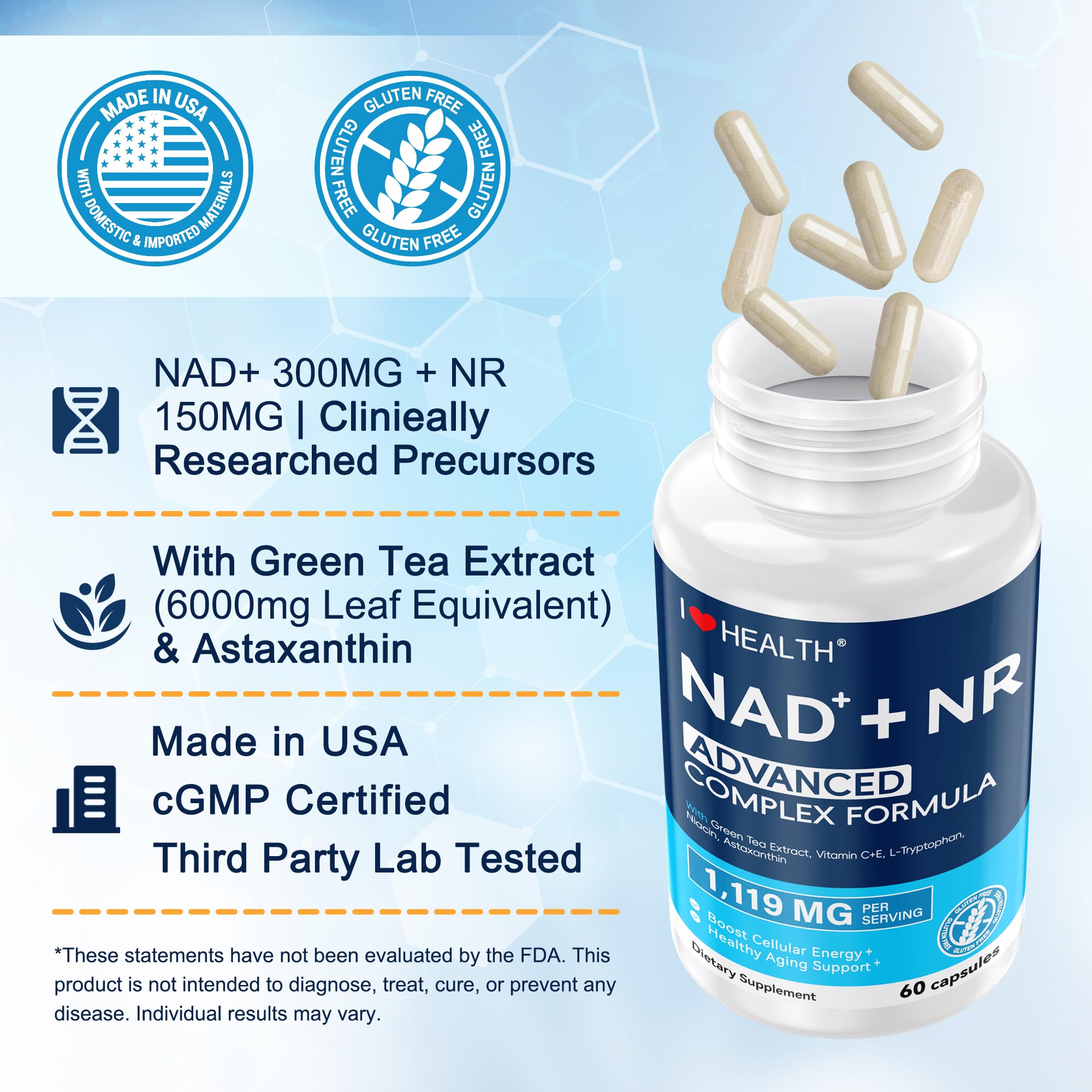 Uso diario sugerido de I LOVE HEALTH NAD 1119 mg para mayor claridad.