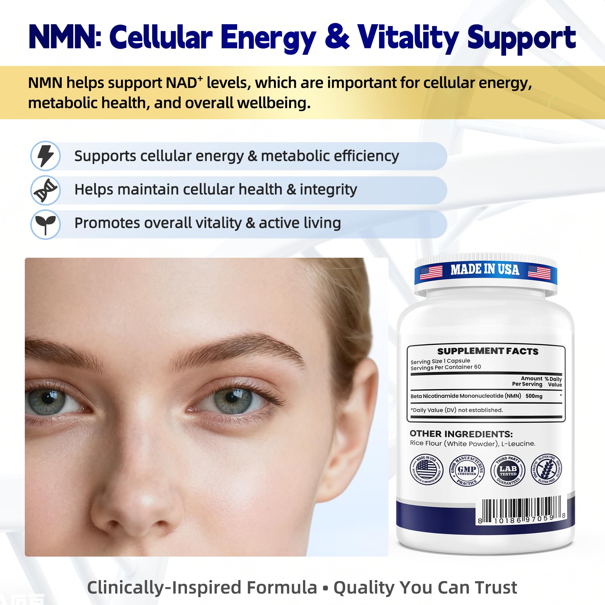 I LOVE HEALTH NMN 500MG etiqueta legible, datos de calidad