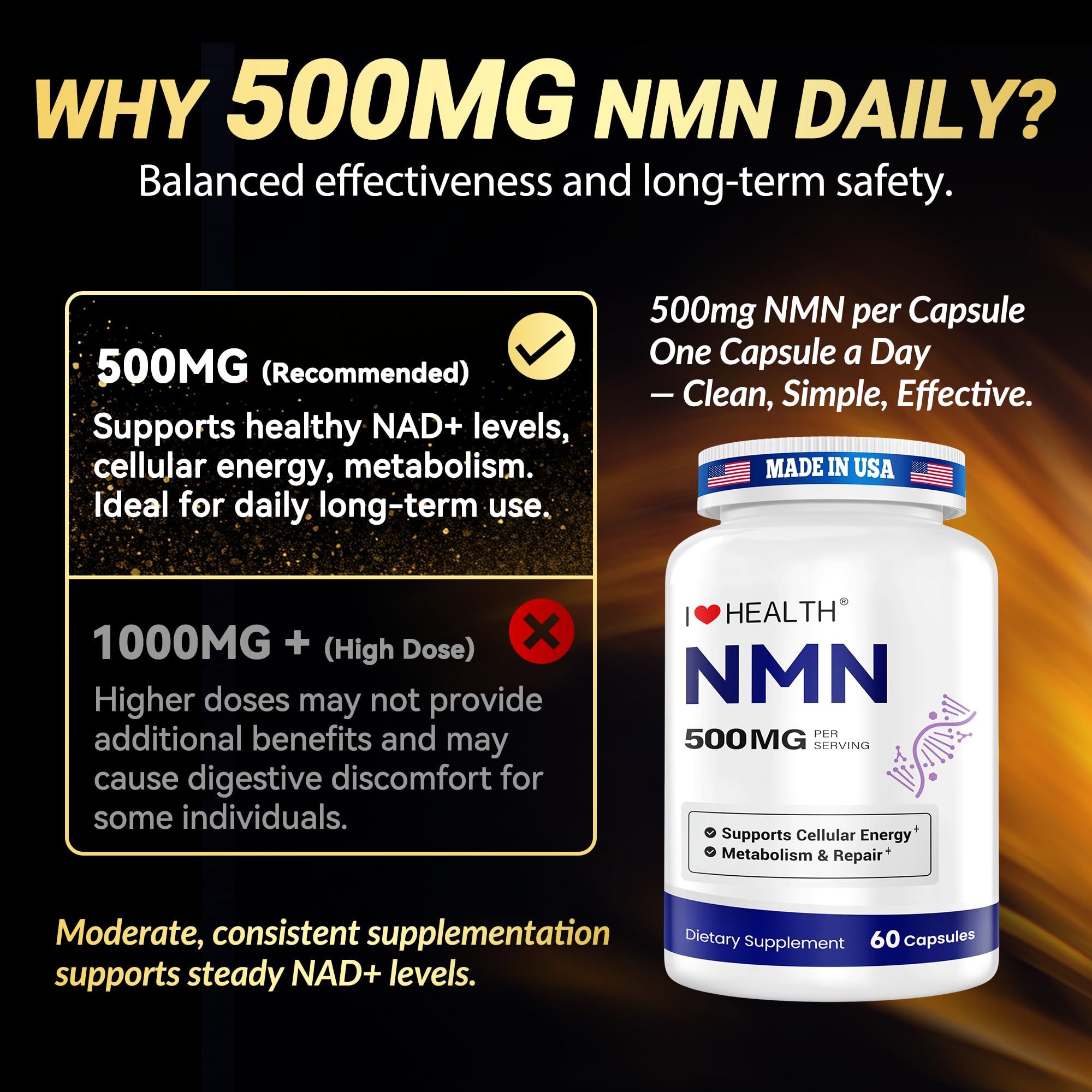 I LOVE HEALTH NMN 500MG frasco, uso diario cómodo