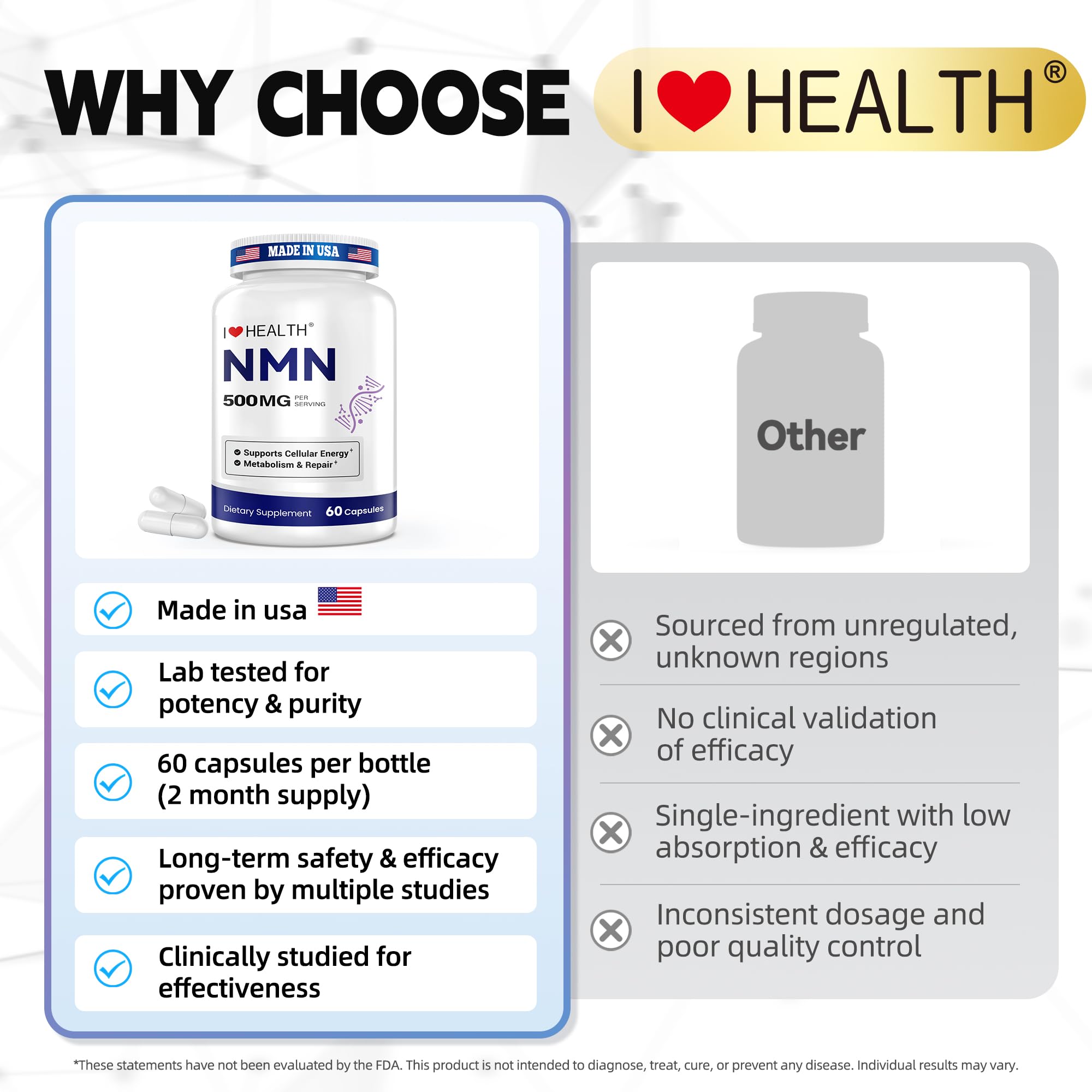 I LOVE HEALTH NMN 500MG presentación nutricional, datos clave