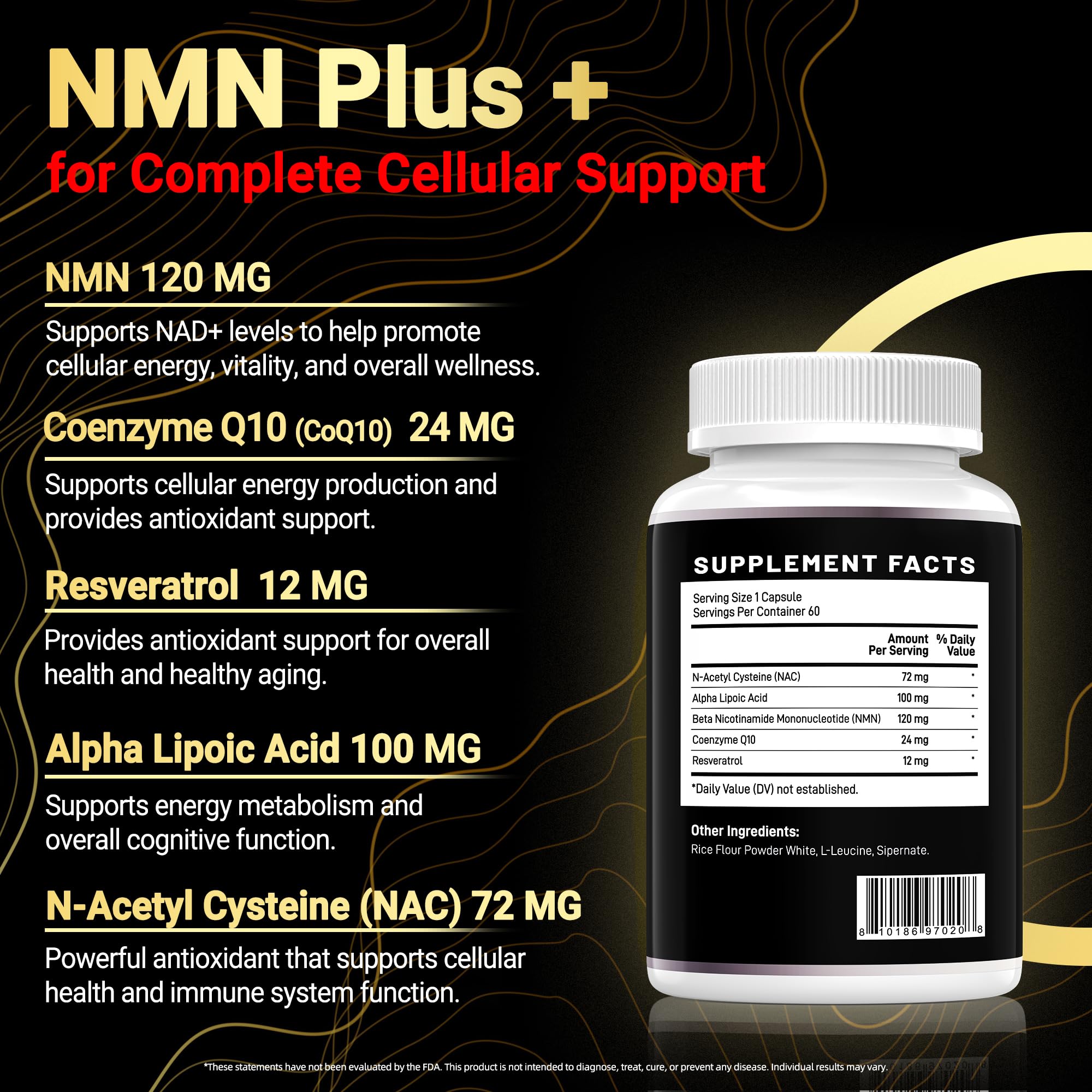 I LOVE HEALTH NMN Complex Plus+ NAC y CoQ10 destacan antioxidantes.