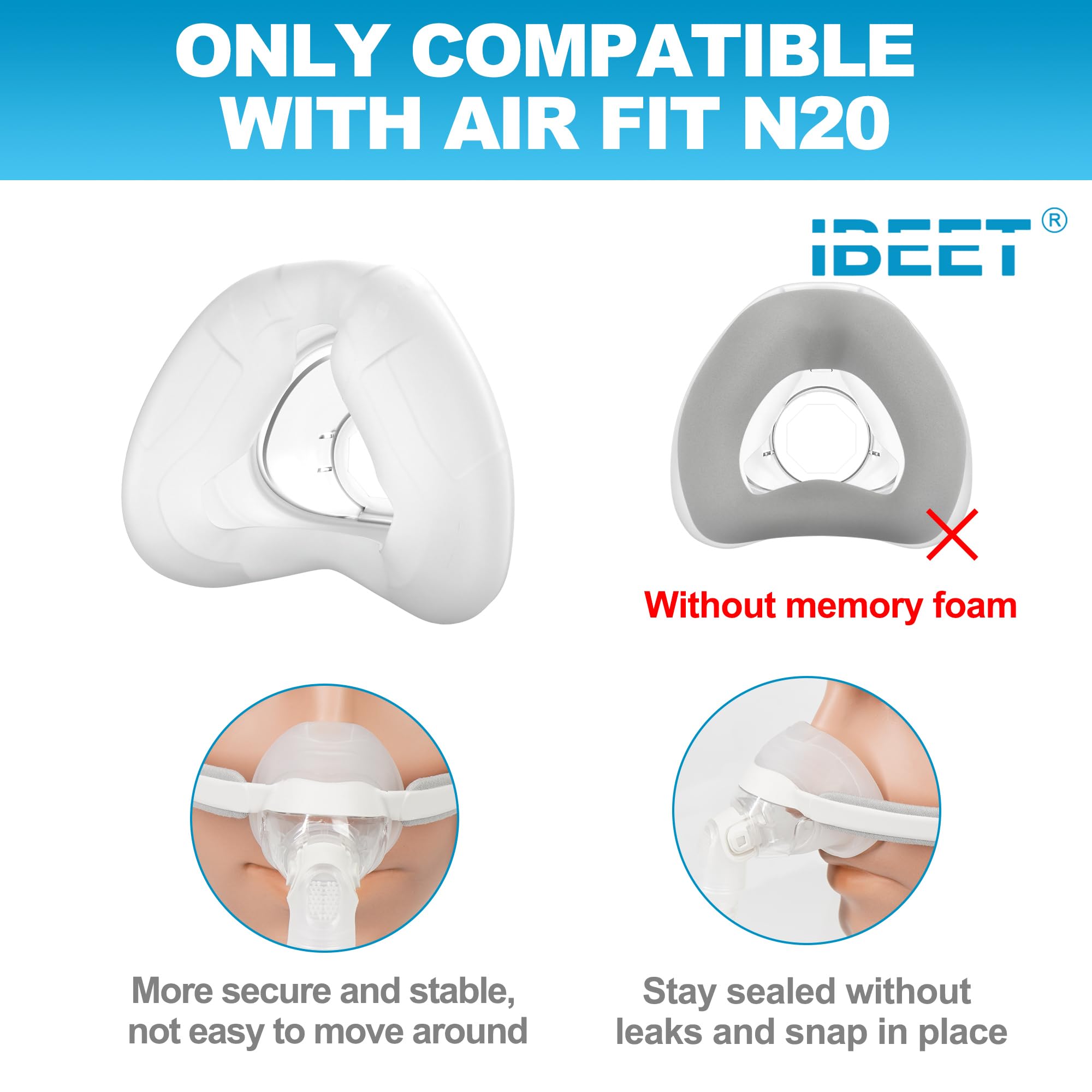 IBEET almohadilla de repuesto de silicona, compatible con N20, suave y sin latex