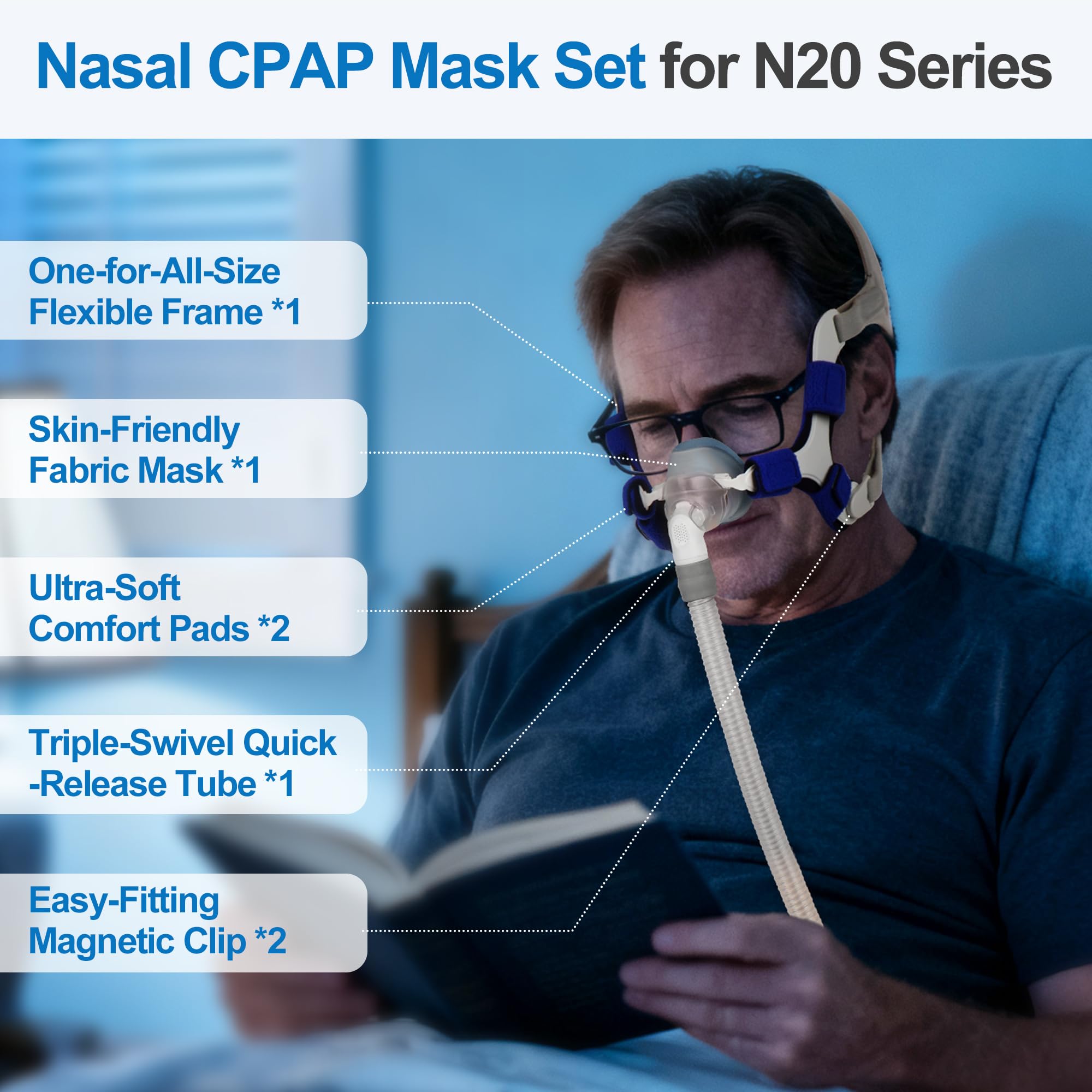 Tubo de desconexión rápida IBEET para Airfit N20, movimientos nocturnos fáciles.