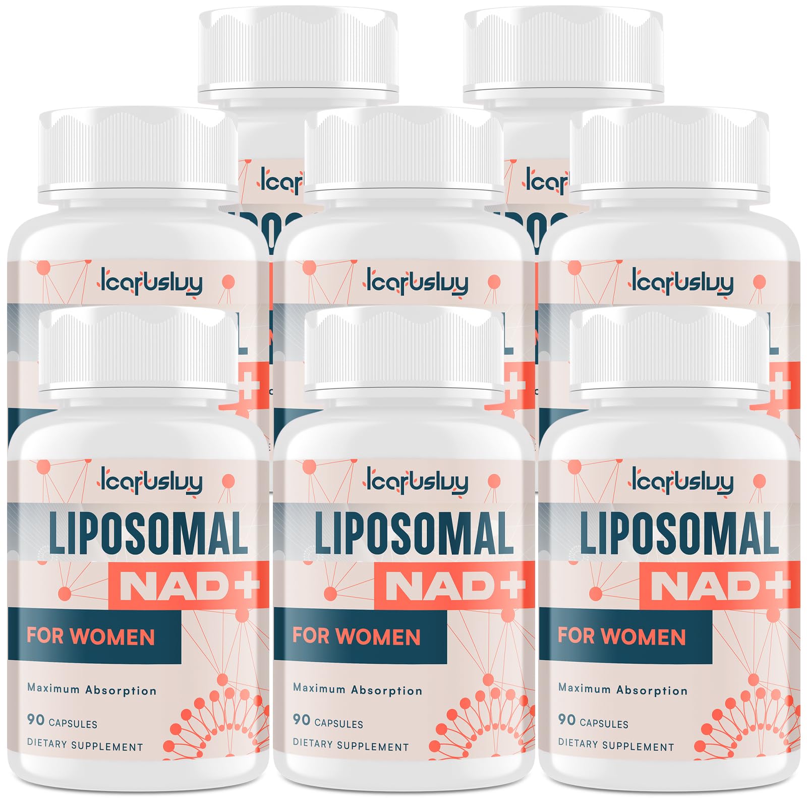 IcarusIvy NAD liposomal, botella visible para energía diaria suave