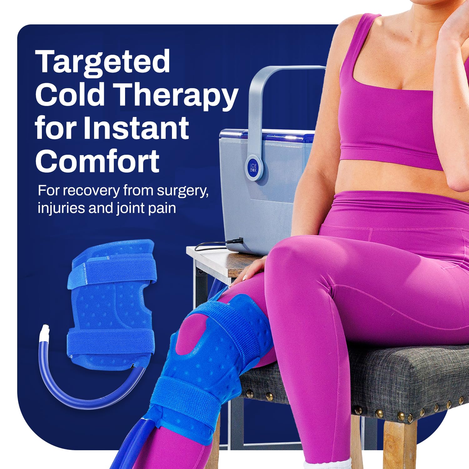 Ice Box envoltura de rodilla ergonómica, ajuste seguro para movimiento durante terapia.