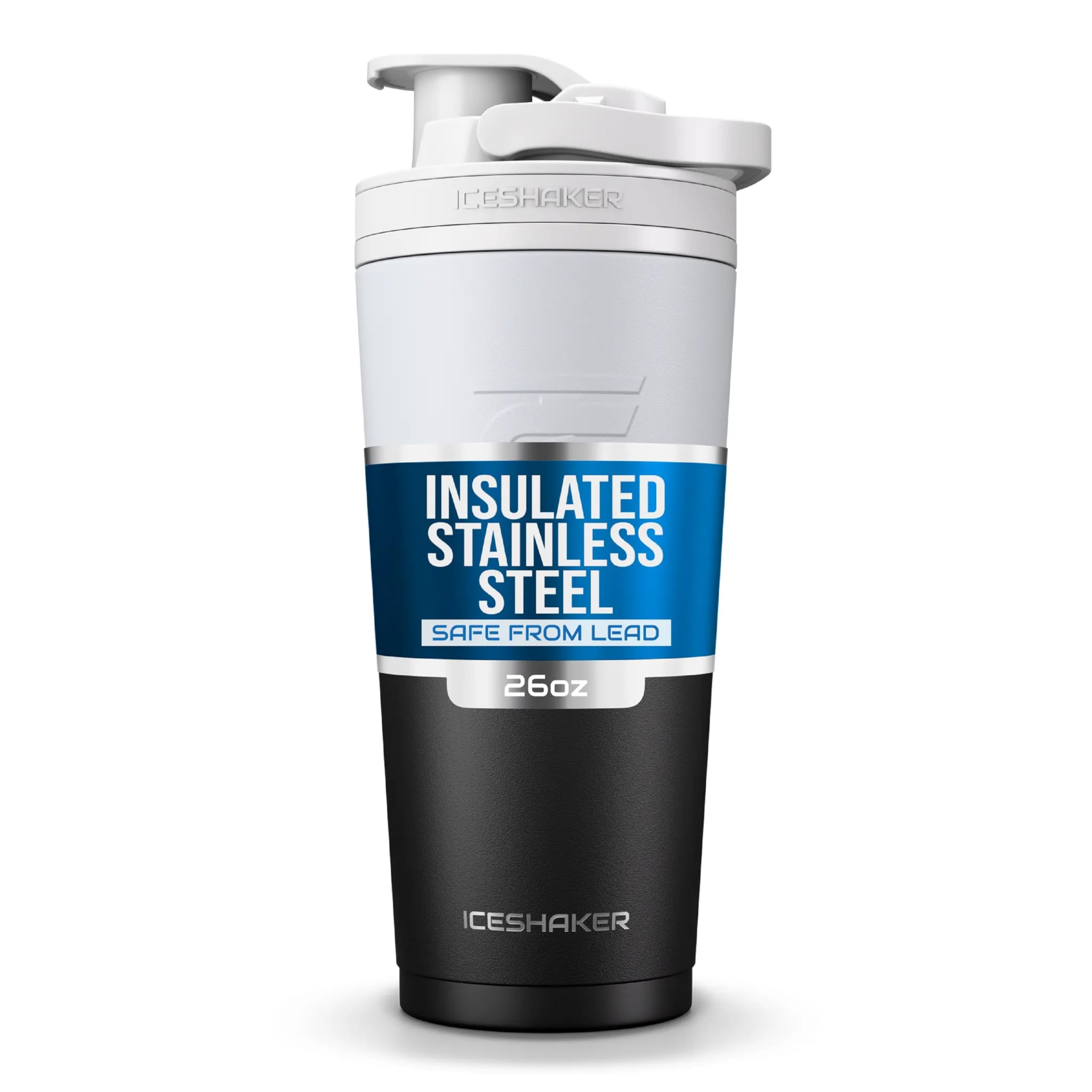 Ice Shaker botella de acero inoxidable 26oz frente, comportamiento de aislamiento prolongado.