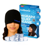 IceBeanie Gorra alivia migraña con cobertura 360 para cabeza y ojos.
