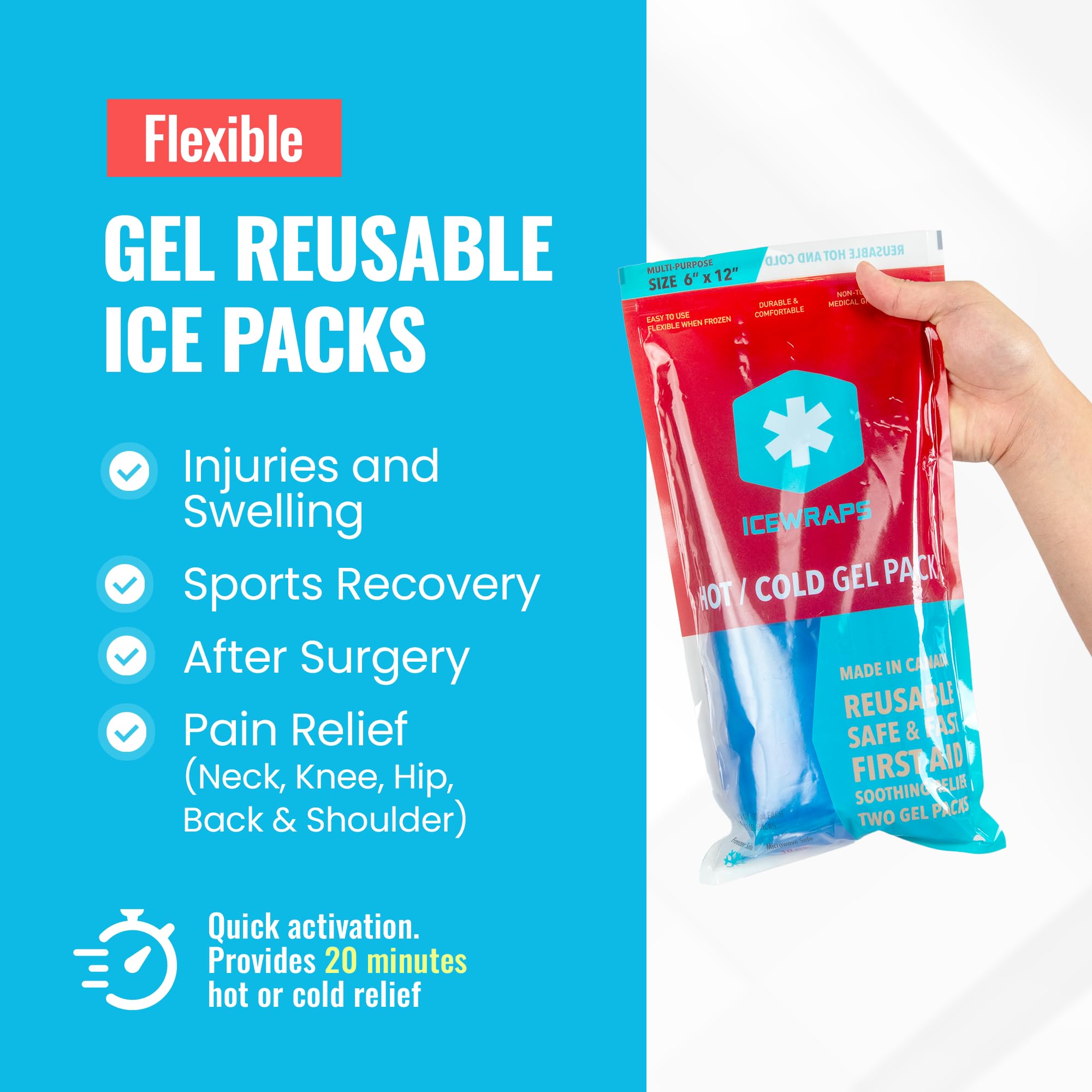 ICEWRAPS gel 6x12 permanece flexible al congelar, ideal para contornear