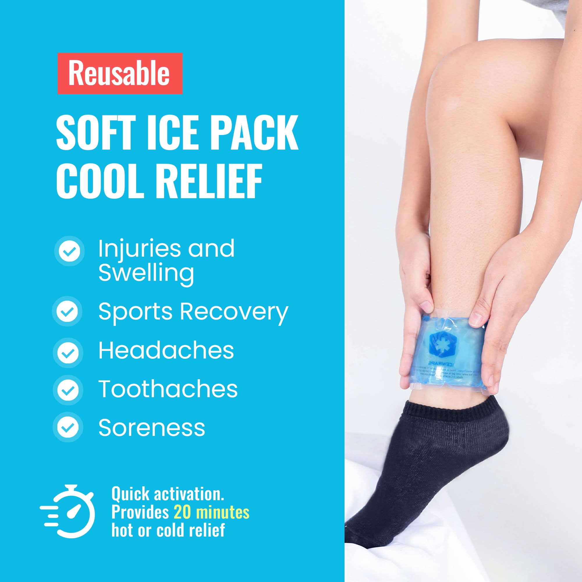 ICEWRAPS paquete de 6 compresas reutilizables para uso diario.