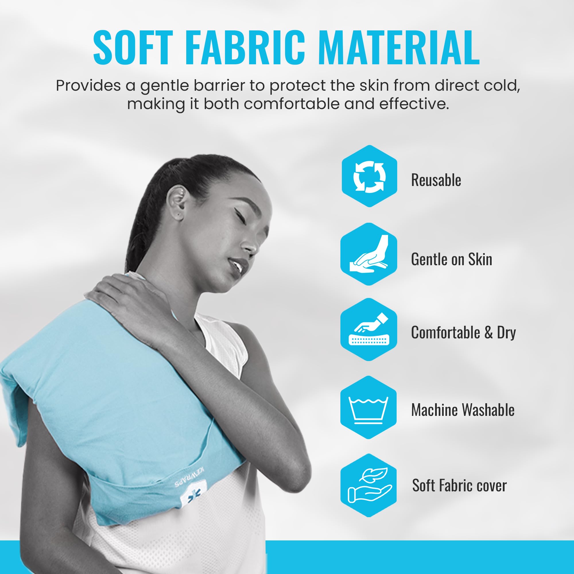 La funda ICEWRAPS de tejido poliester lavable mantiene la piel seca.