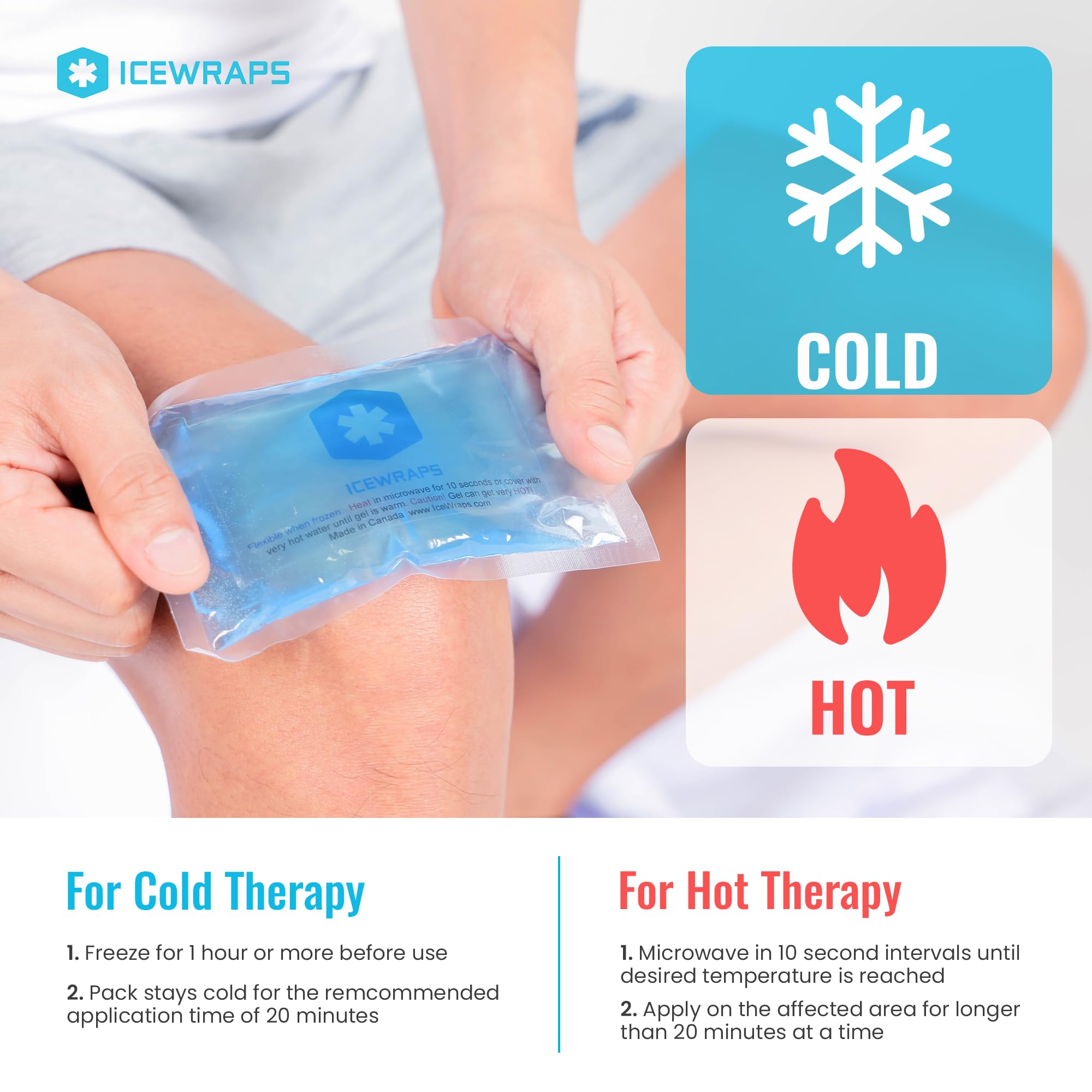 ICEWRAPS compresas de gel frío-calor para uso diario y multitarea.