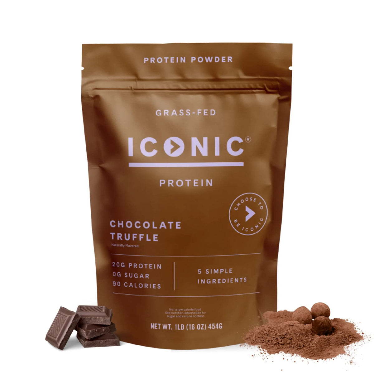 ICONIC Proteína en polvo Chocolate Truffle, cucharada, podría ayudar a mantener saciedad entre comidas para dieta cetogénica.