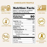 ICONIC Proteína en polvo Chocolate Truffle vertida en vaso, mezcla suave sin azúcar para dieta cetogénica.