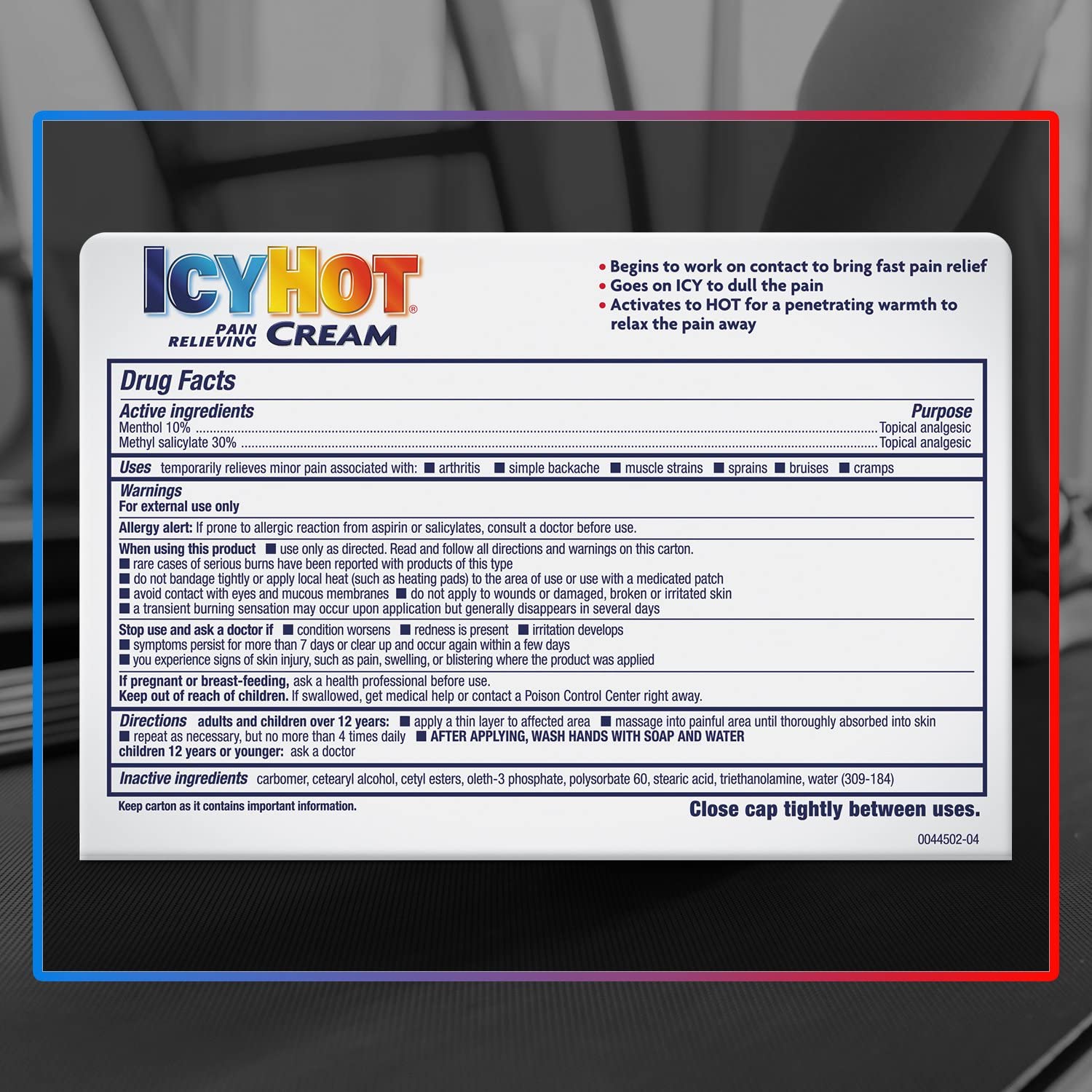 Icy Hot crema etiqueta facilita la identificación y uso seguro