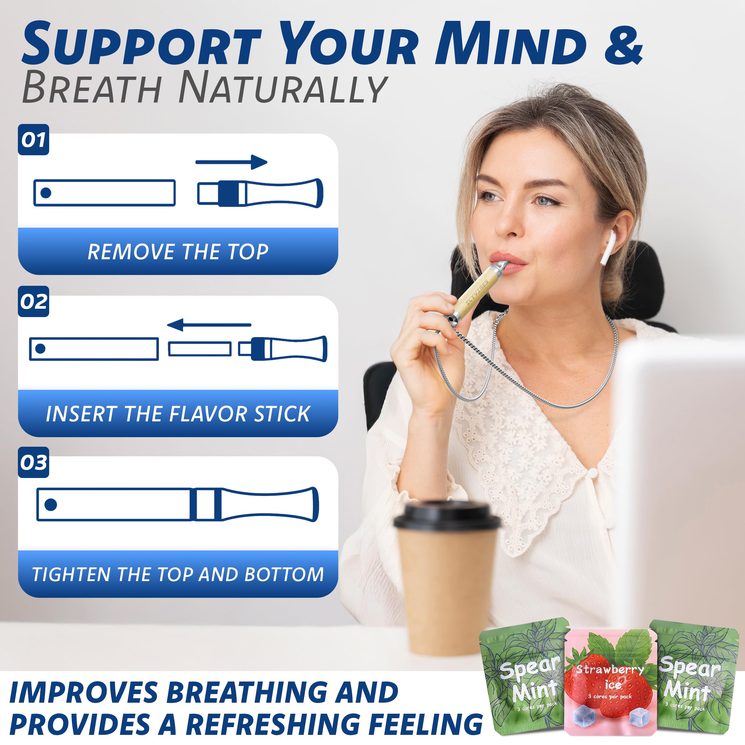 ICYVIBES inhalador oral de madera, diseño compacto para uso diario.