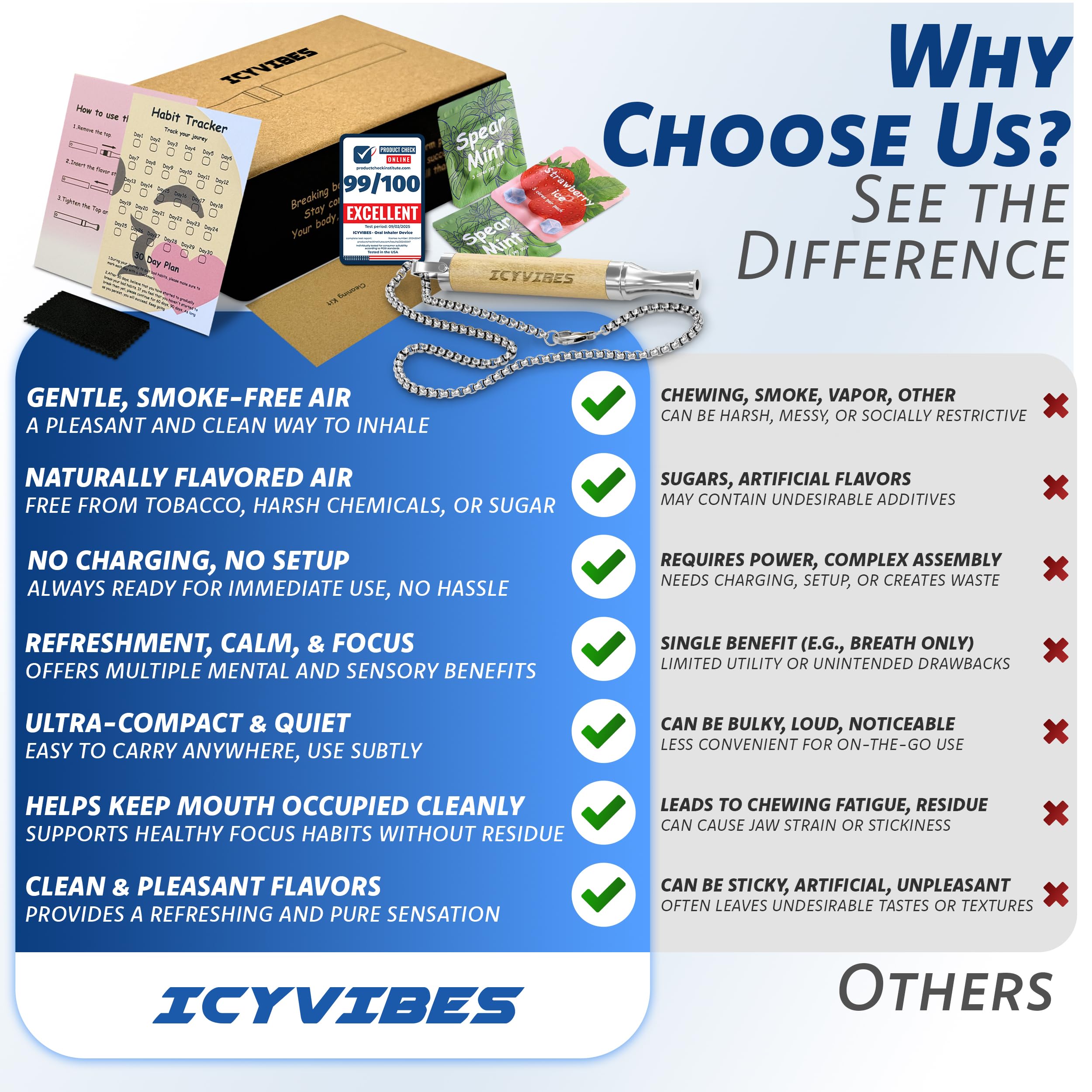 ICYVIBES inhalador oral de madera, filtros de algodón para limpieza segura.