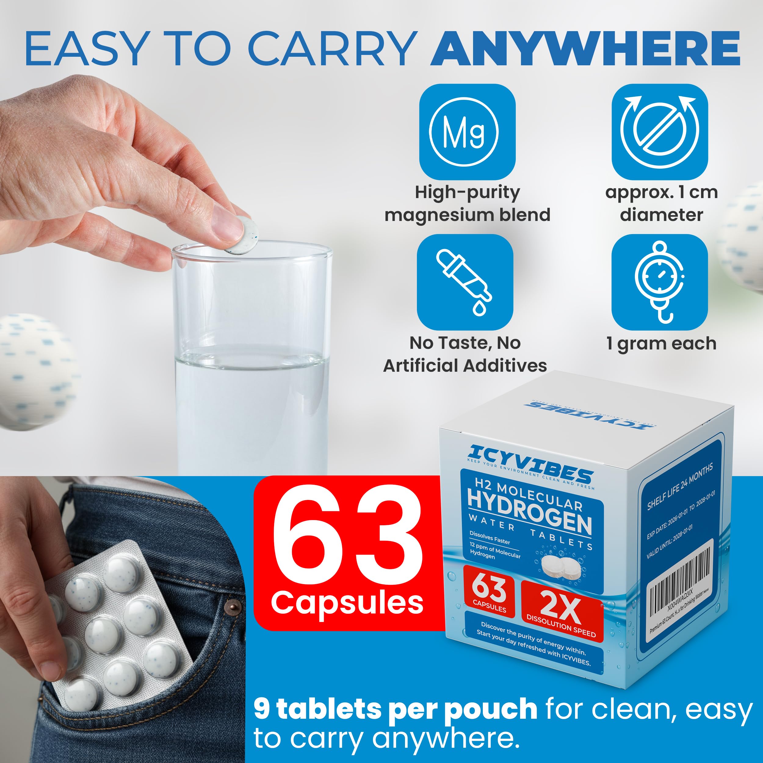 ICYVIBES tabletas 12ppm hidrogeno-magnesio para agua enriquecida