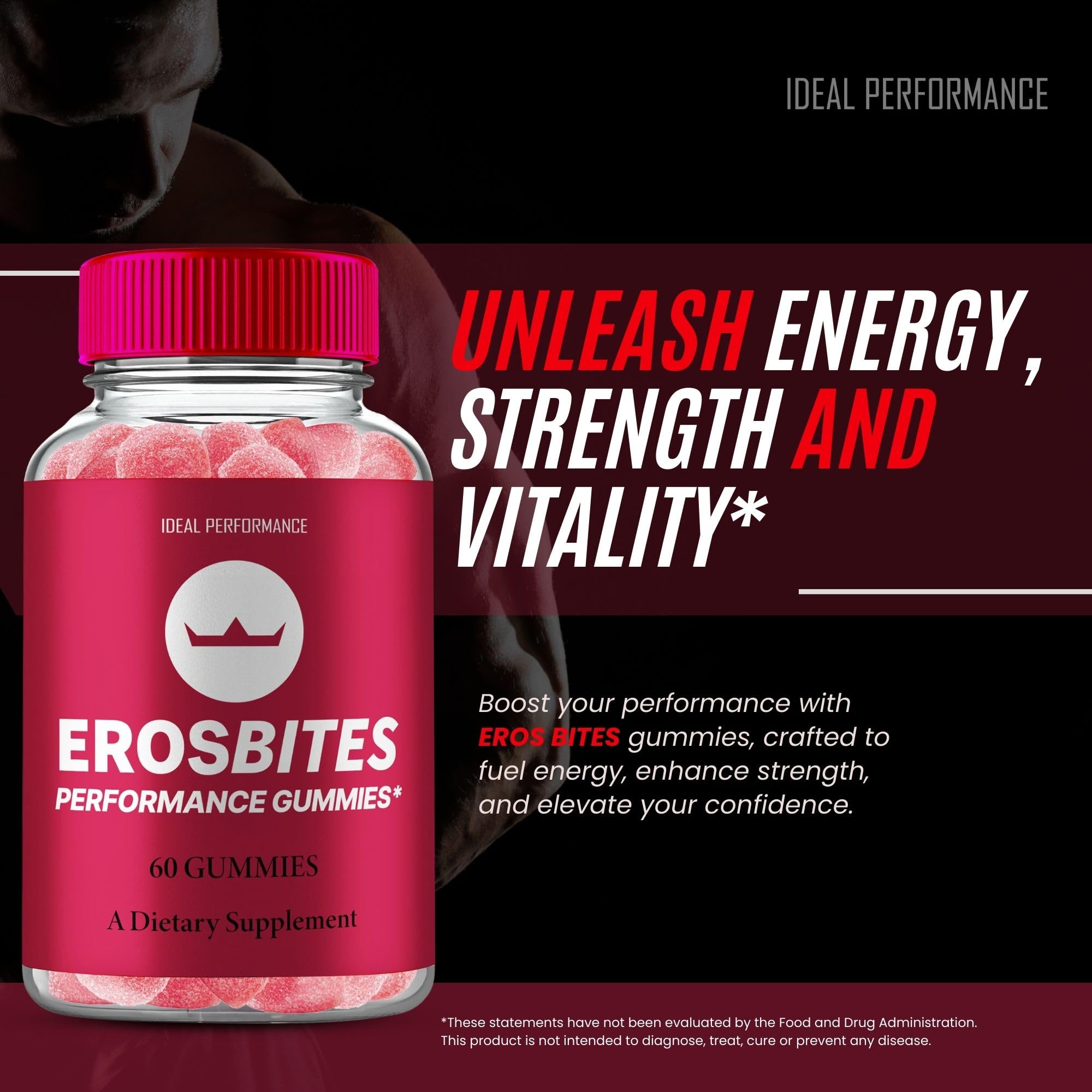 Etiqueta de Eros Bites Gummies, información clara y presentación premium