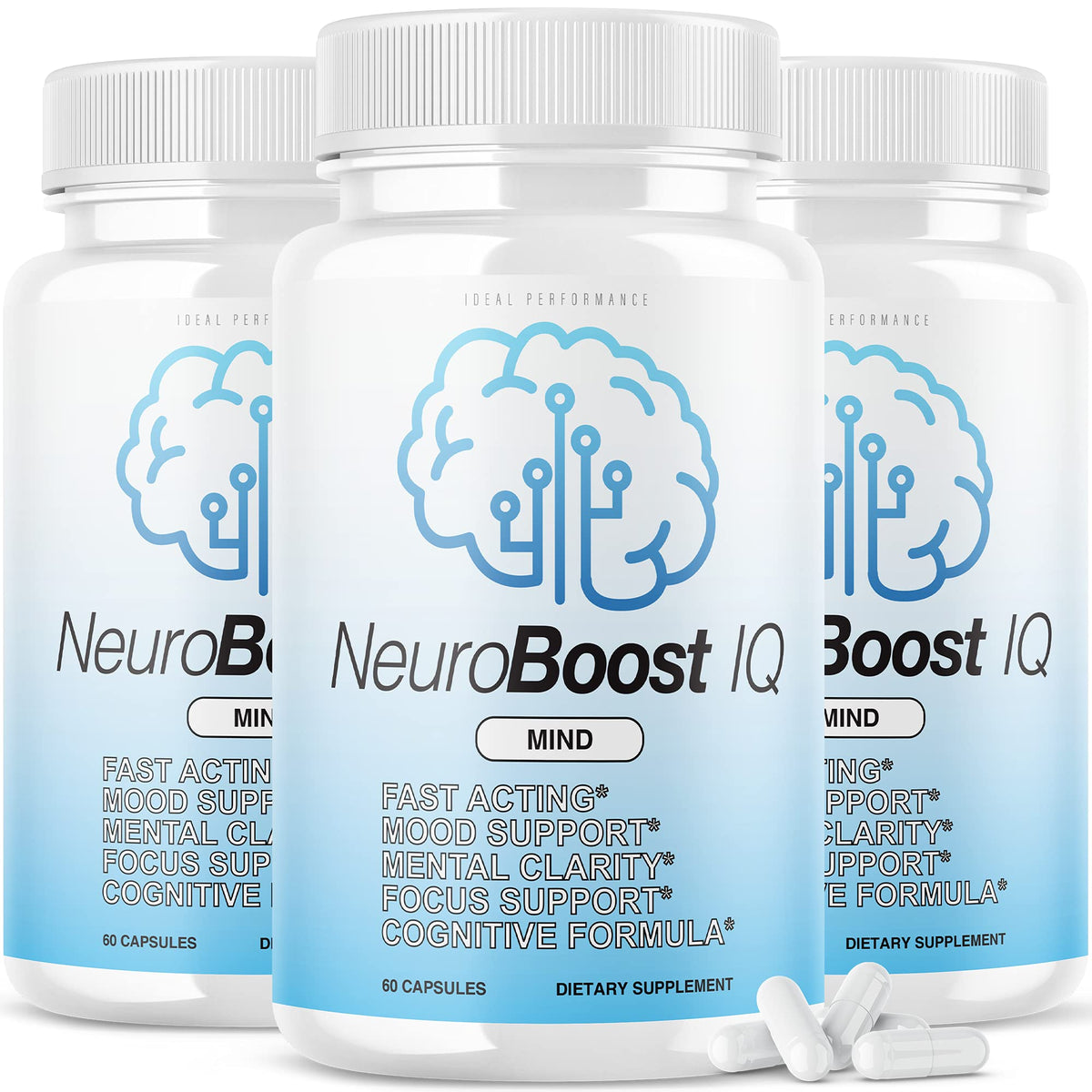 IDEAL PERFORMANCE Neuro Boost IQ en botella para uso diario y concentración.