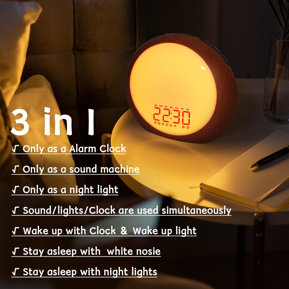 iDealSleep luz-nocturna con ciclo automático para crear ambiente cálido.