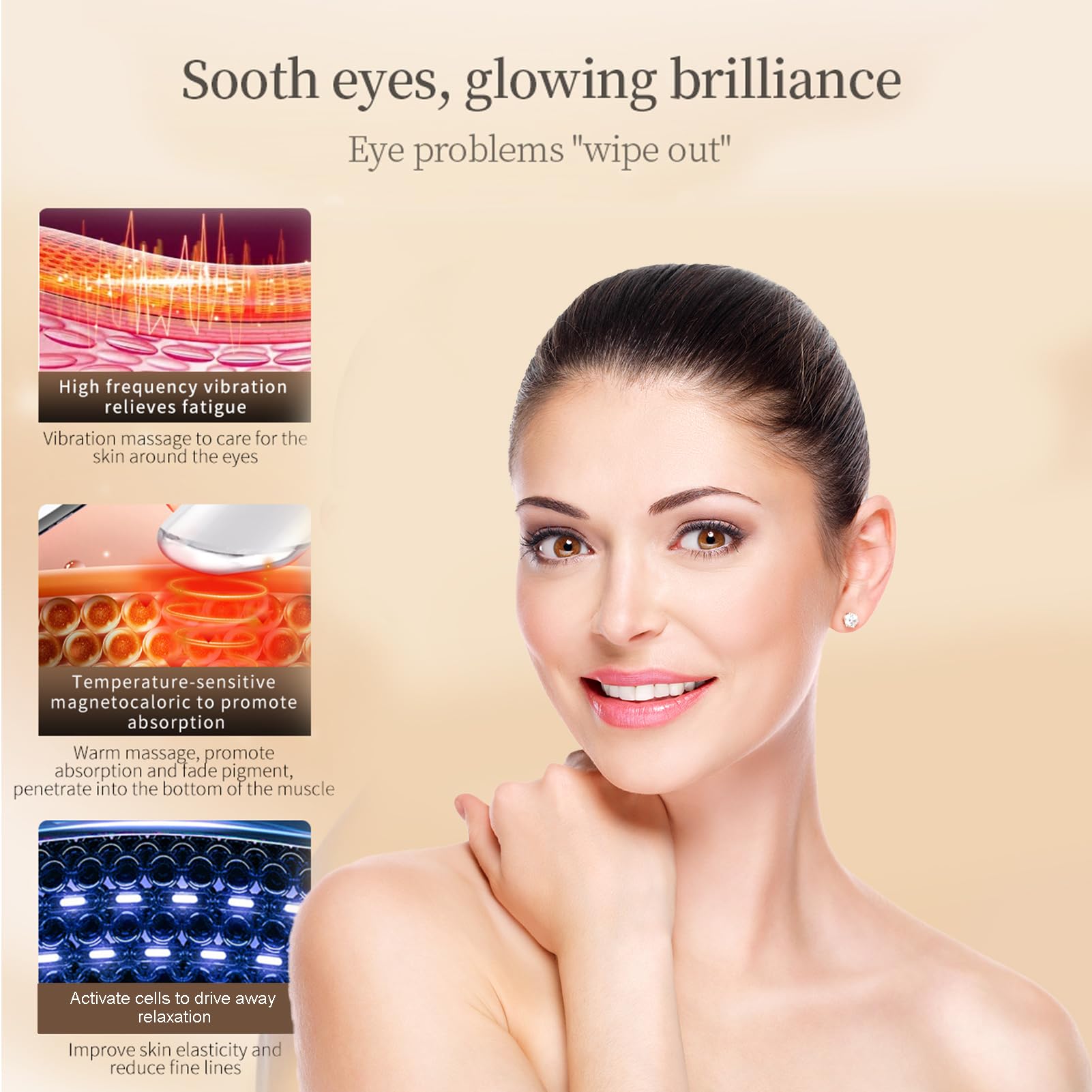 Ideal Swan Eye Massager Wand facilita absorción de crema alrededor de los ojos.