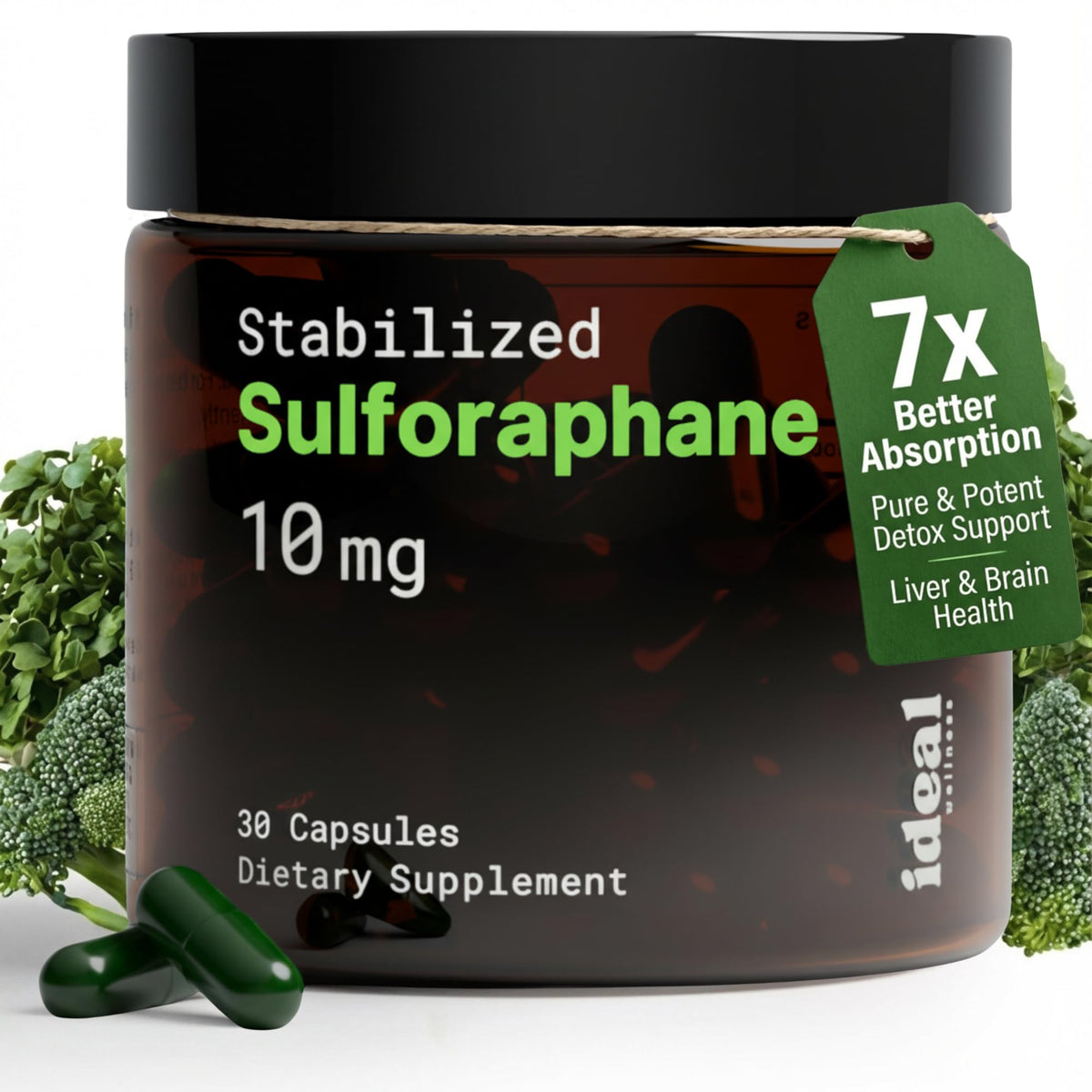 Ideal Wellness sulforafano 10 mg, cápsula para absorción diaria.