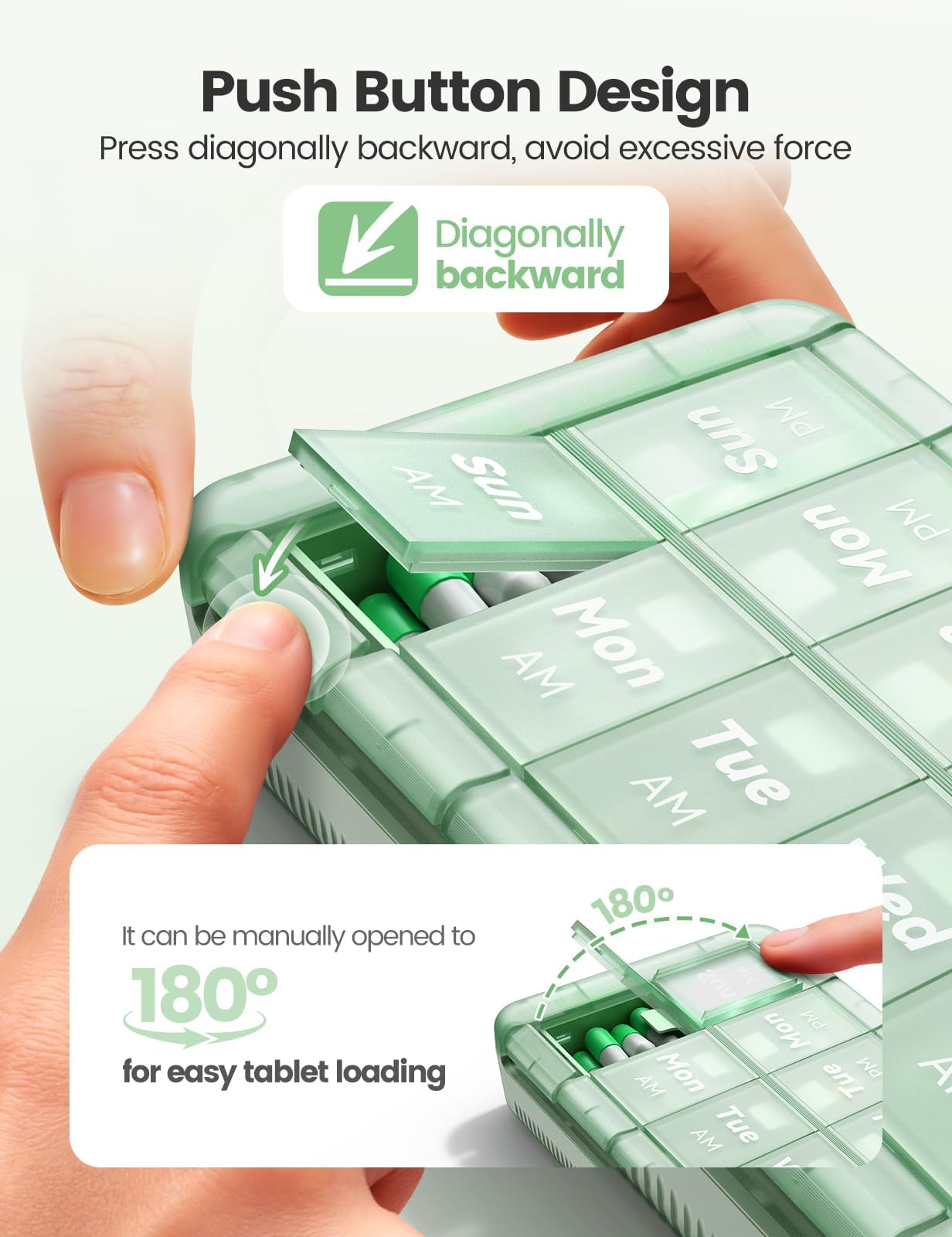 Ideerfit cierre con boton seguridad, apertura segura para pastillas