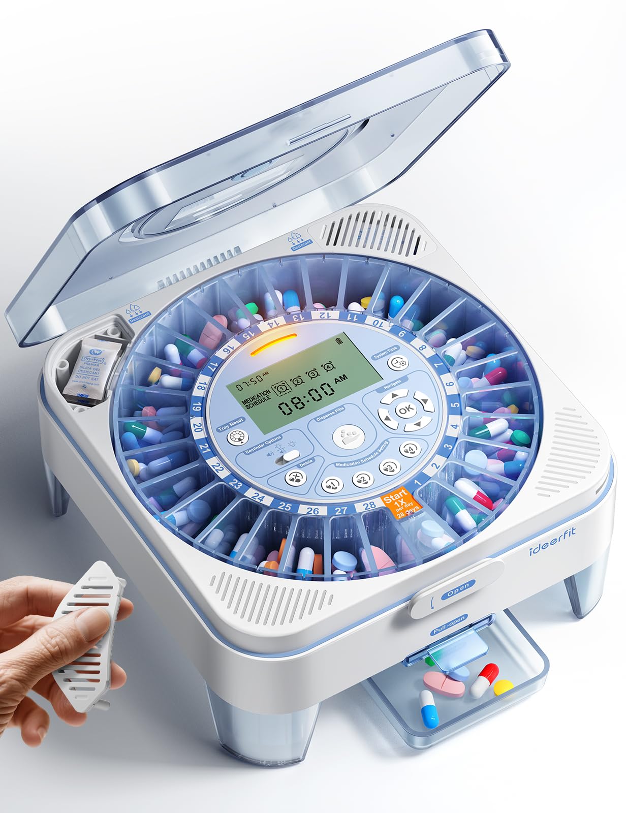 Ideerfit dispensador automatico de pastillas frente, uso diario sencillo