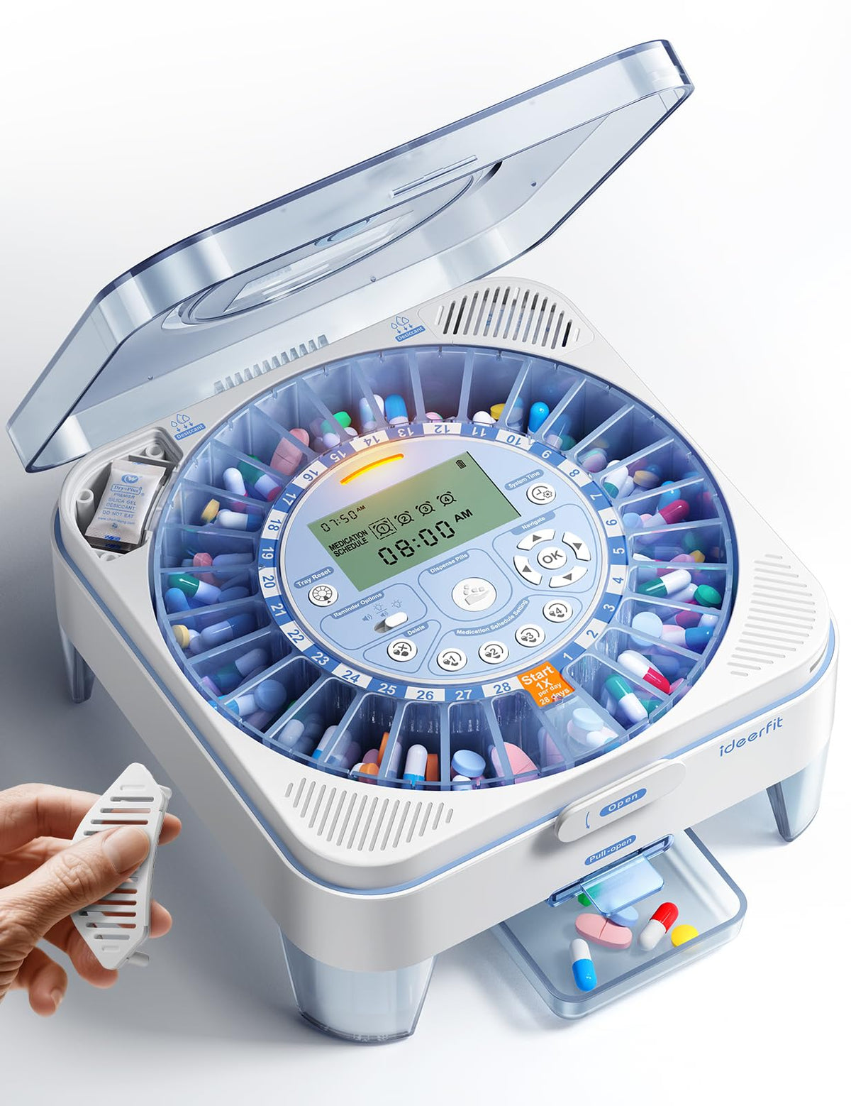 Ideerfit dispensador automatico de pastillas frente, uso diario sencillo
