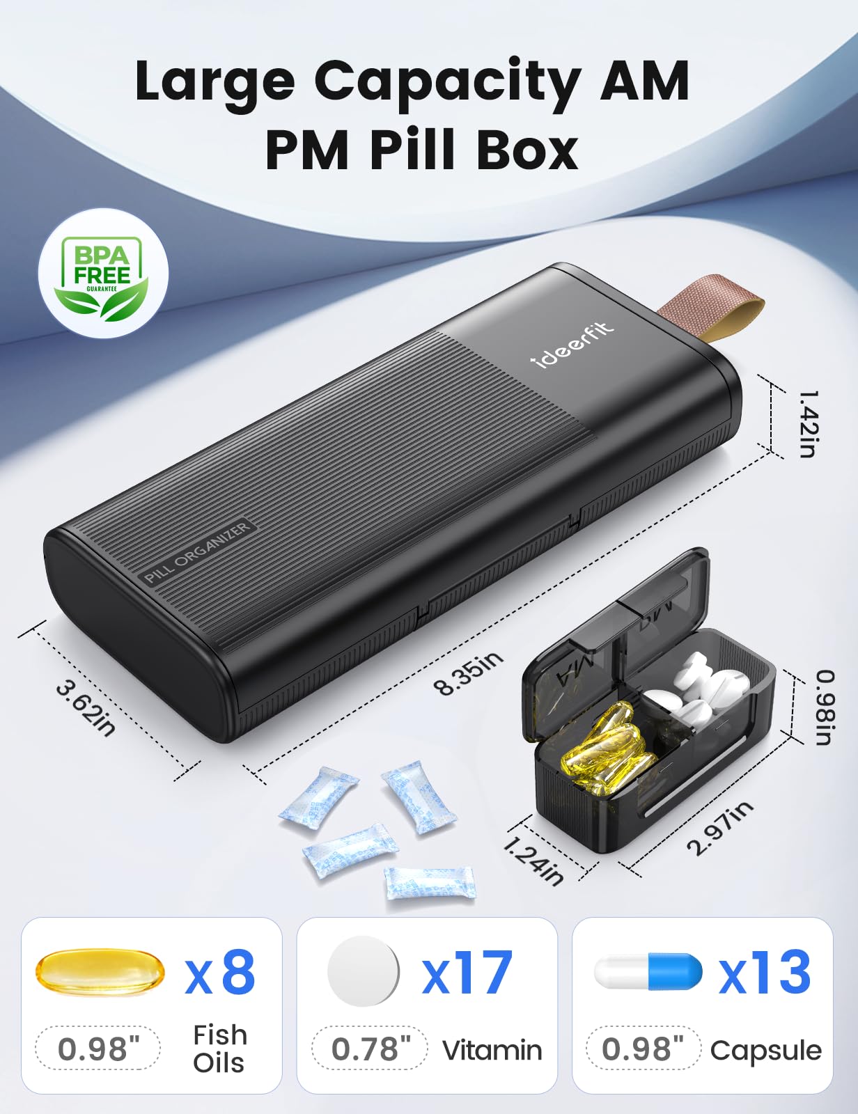 Ideerfit Organizador de pastillas con 7 contenedores desmontables para viaje.