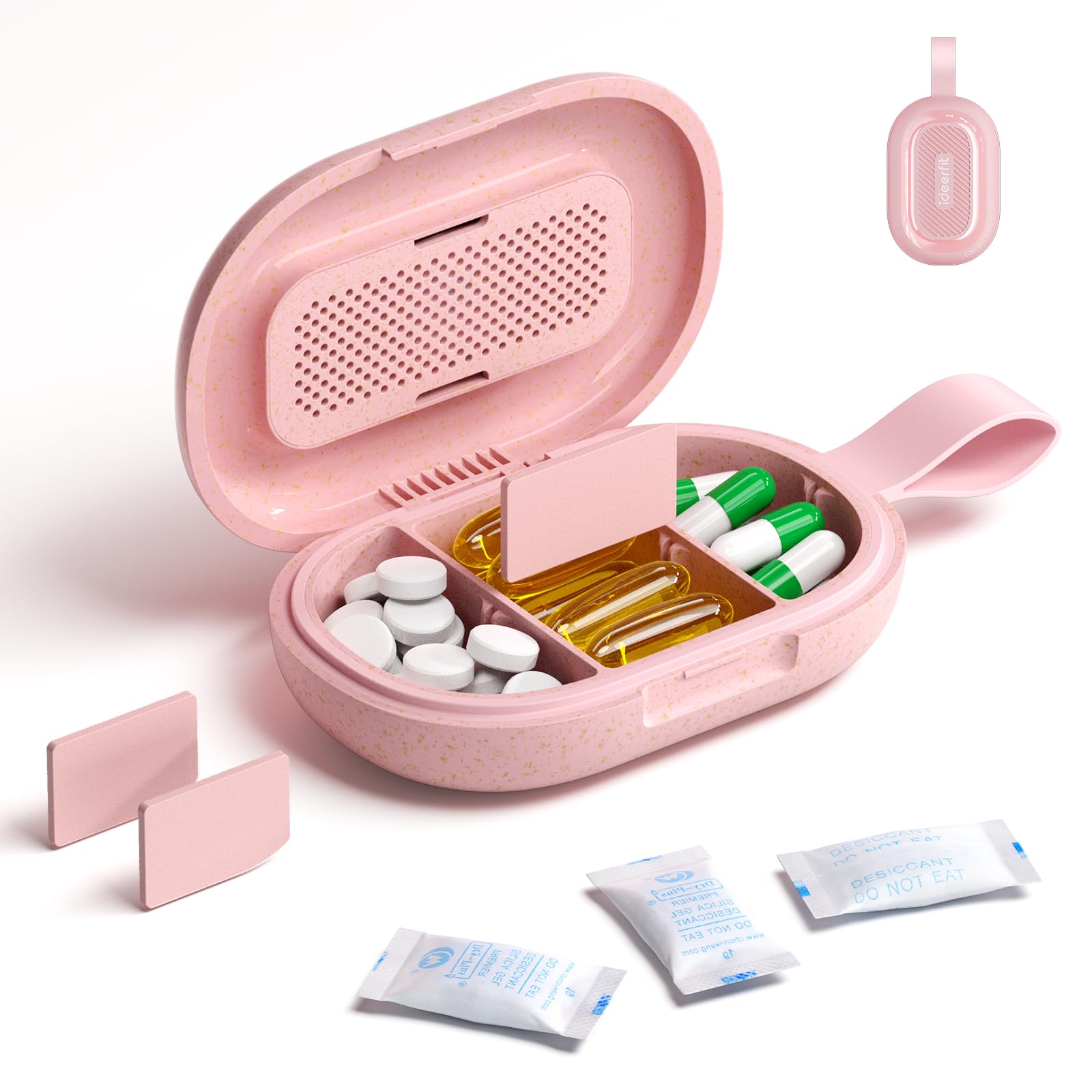 Ideerfit organizador de pastillas de viaje rosa, tamaño compacto para llevar en bolso.