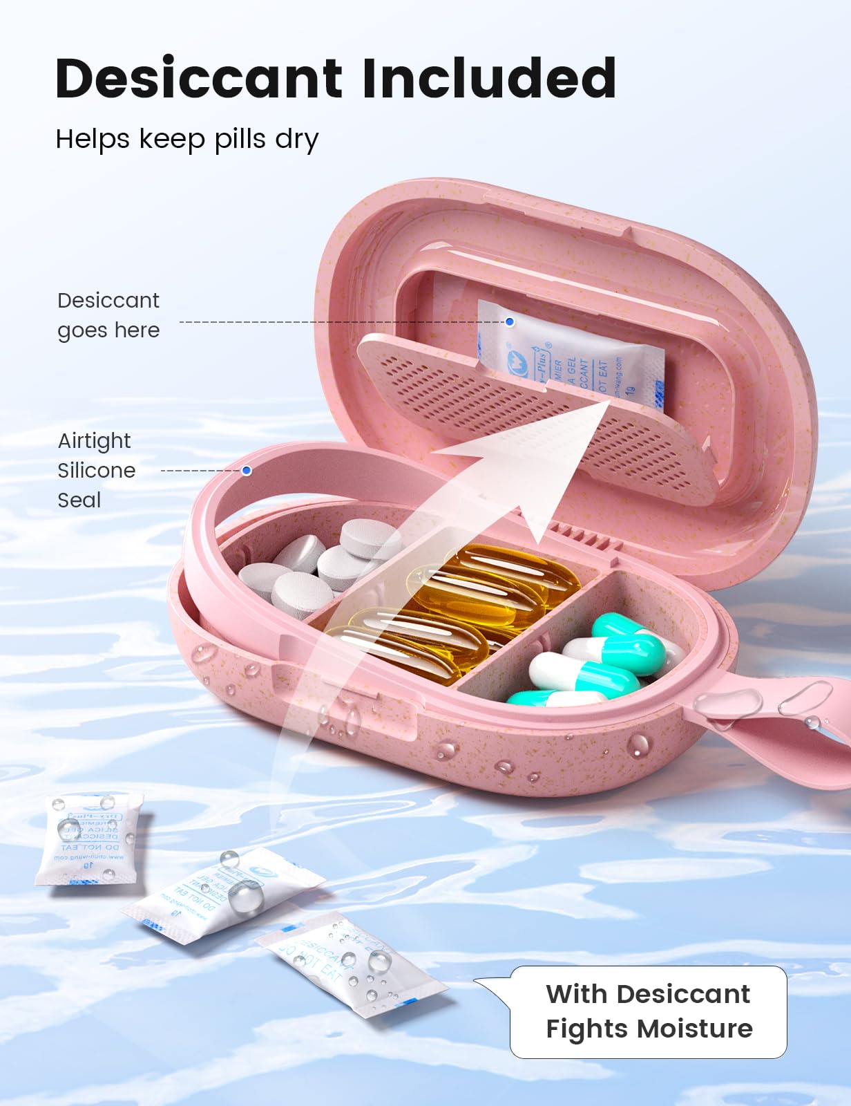 Interior ajustable de Ideerfit para 3–6 compartimentos, ideal para vitaminas y suplementos diarios.