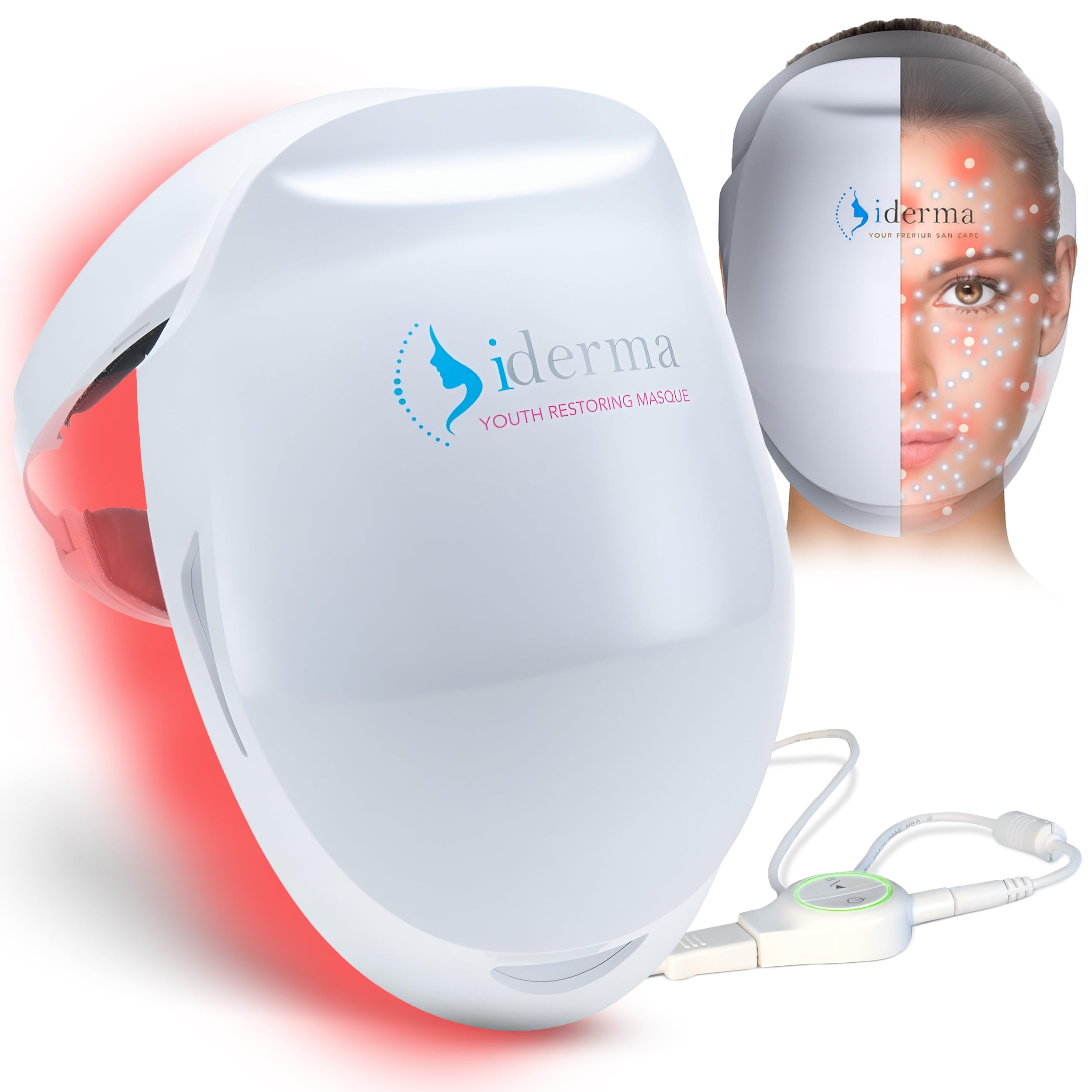 iDerma máscara luz roja para rostro con cobertura total para ojos y boca