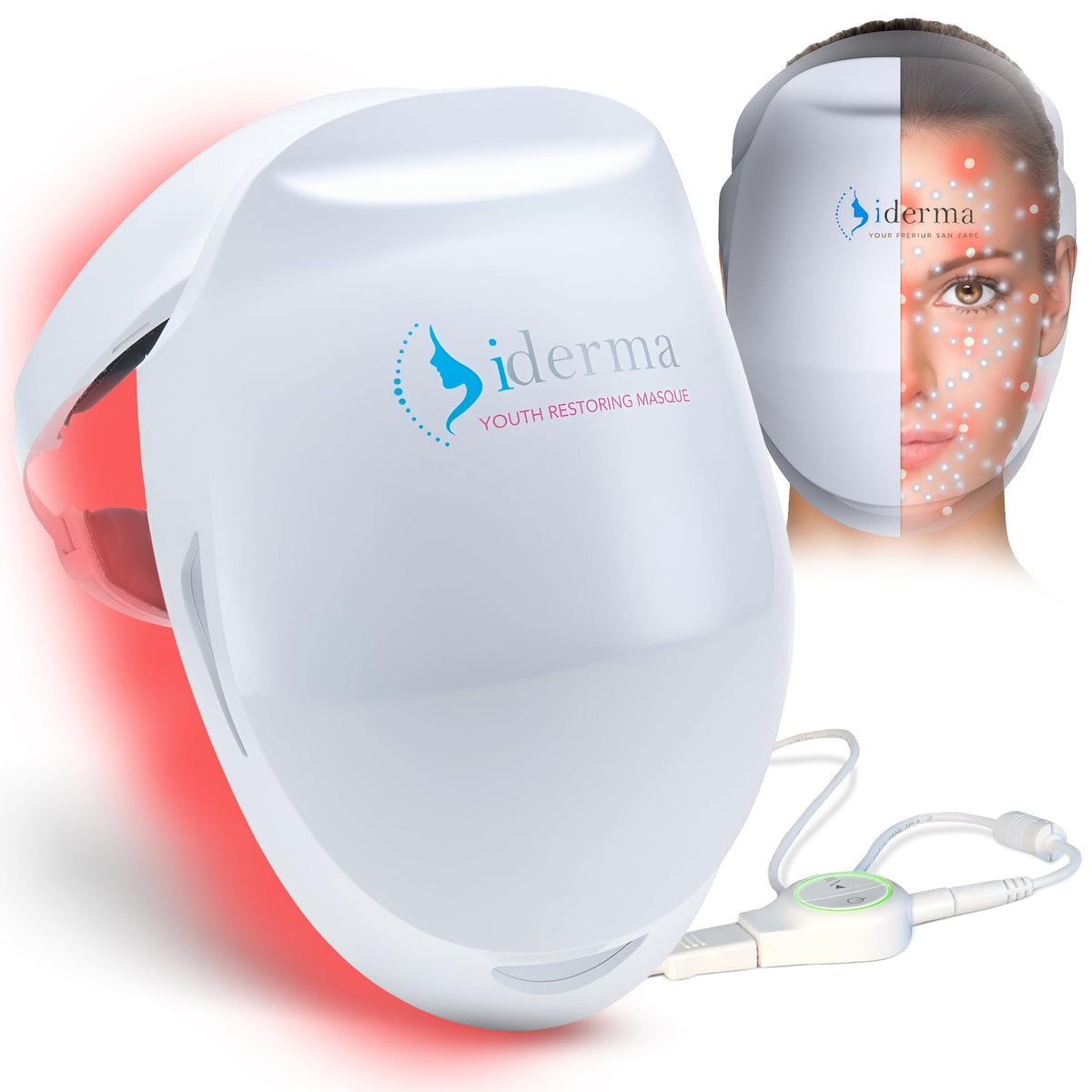 iDerma máscara luz roja para rostro con cobertura total para ojos y boca