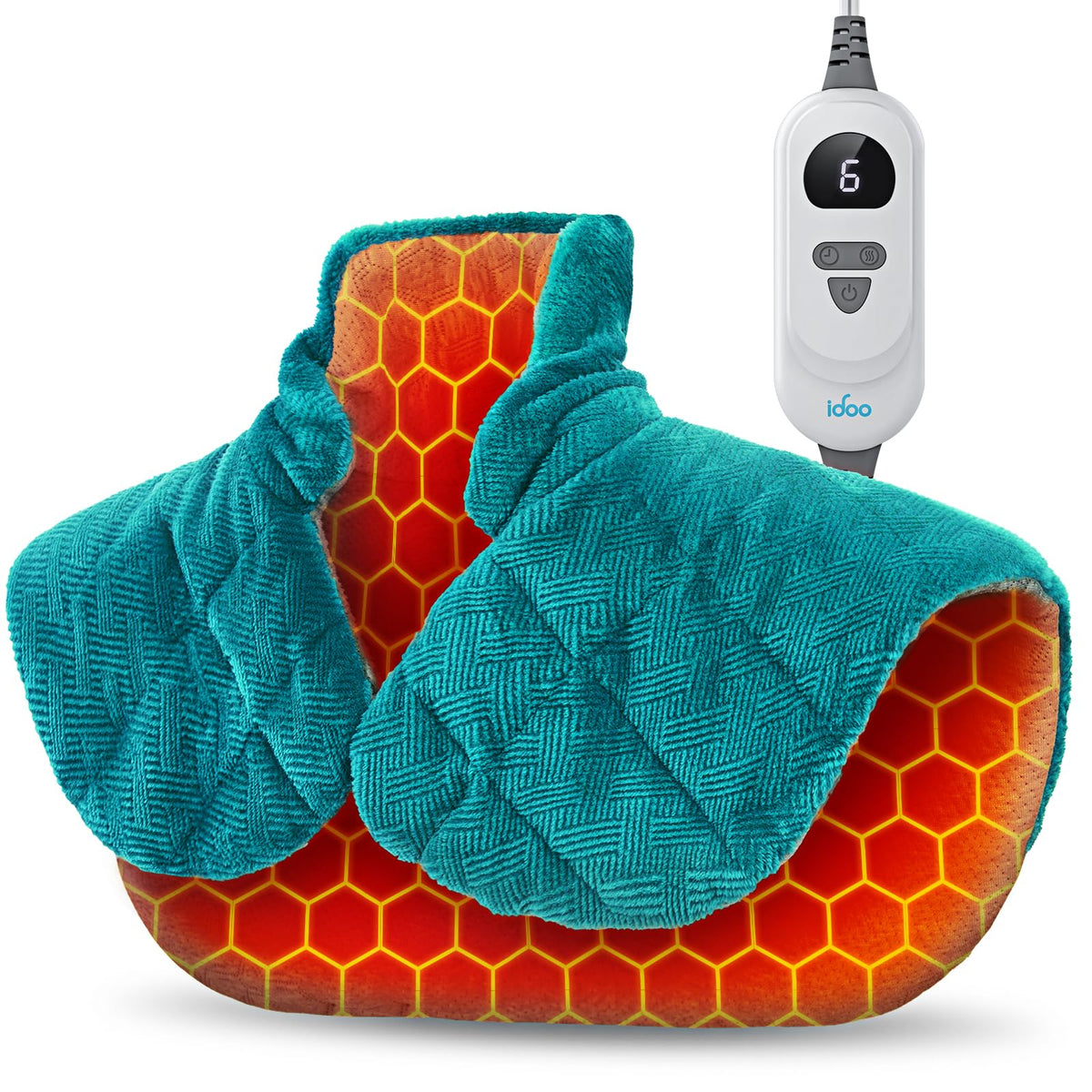 Almohadilla iDOO con grafeno para cuello y hombros, calor profundo para relajar tensiones.
