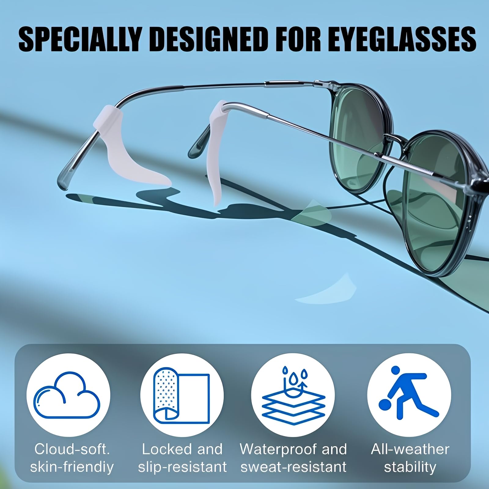 IDYUUEL Agarradores de orejas para gafas, silicona hipoalergénica y mayor estabilidad.